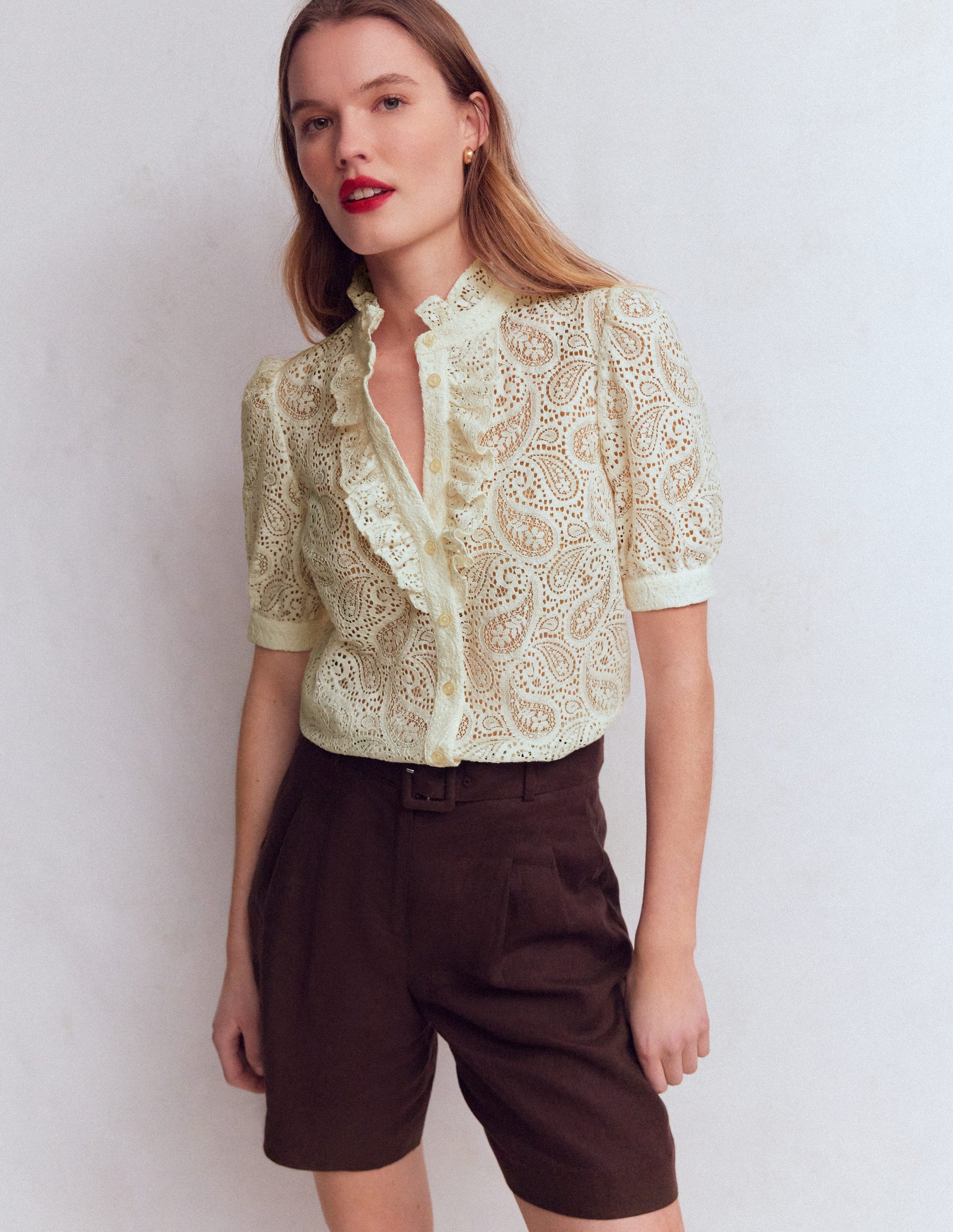 Sasha Short Sleeve Lace Top-Ivory-1