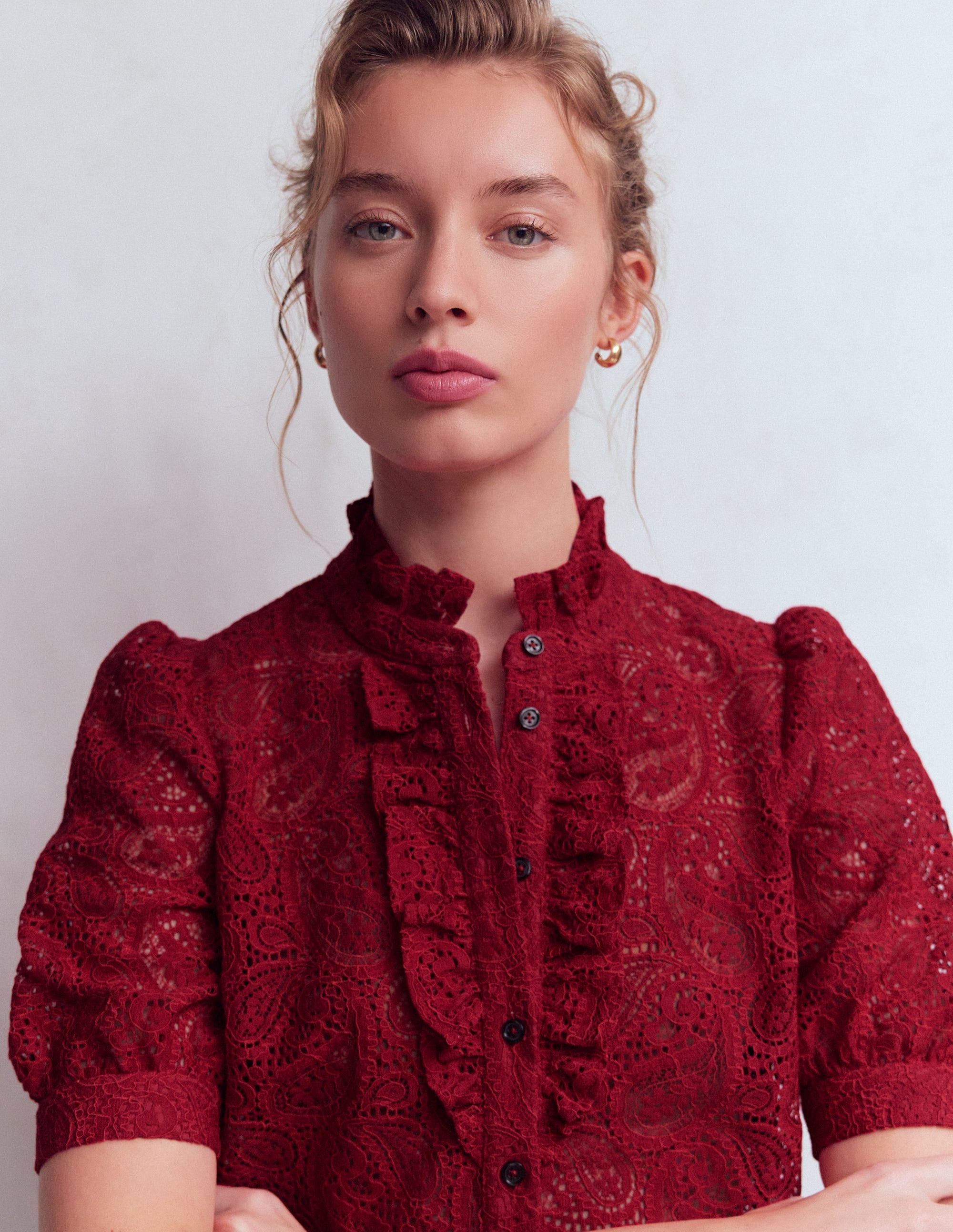 Sasha Short Sleeve Lace Top-Pomegranate - Image 2