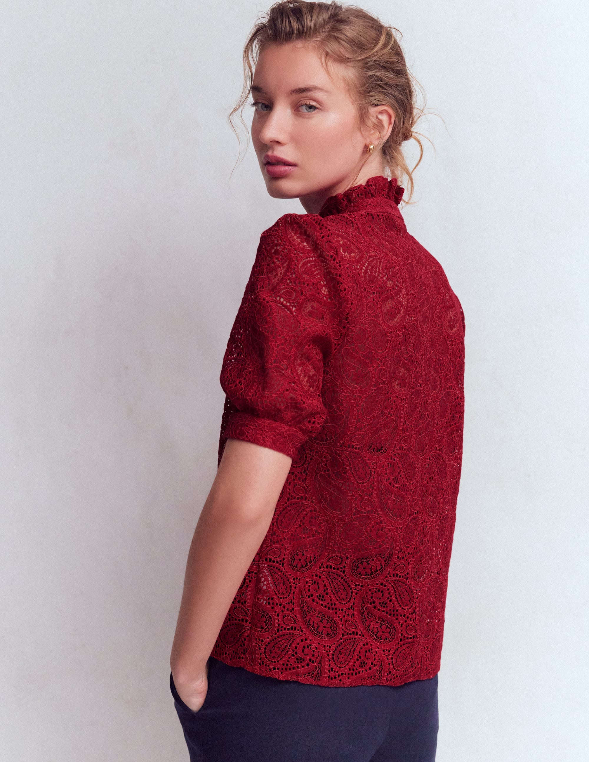 Sasha Short Sleeve Lace Top-Pomegranate - Image 3