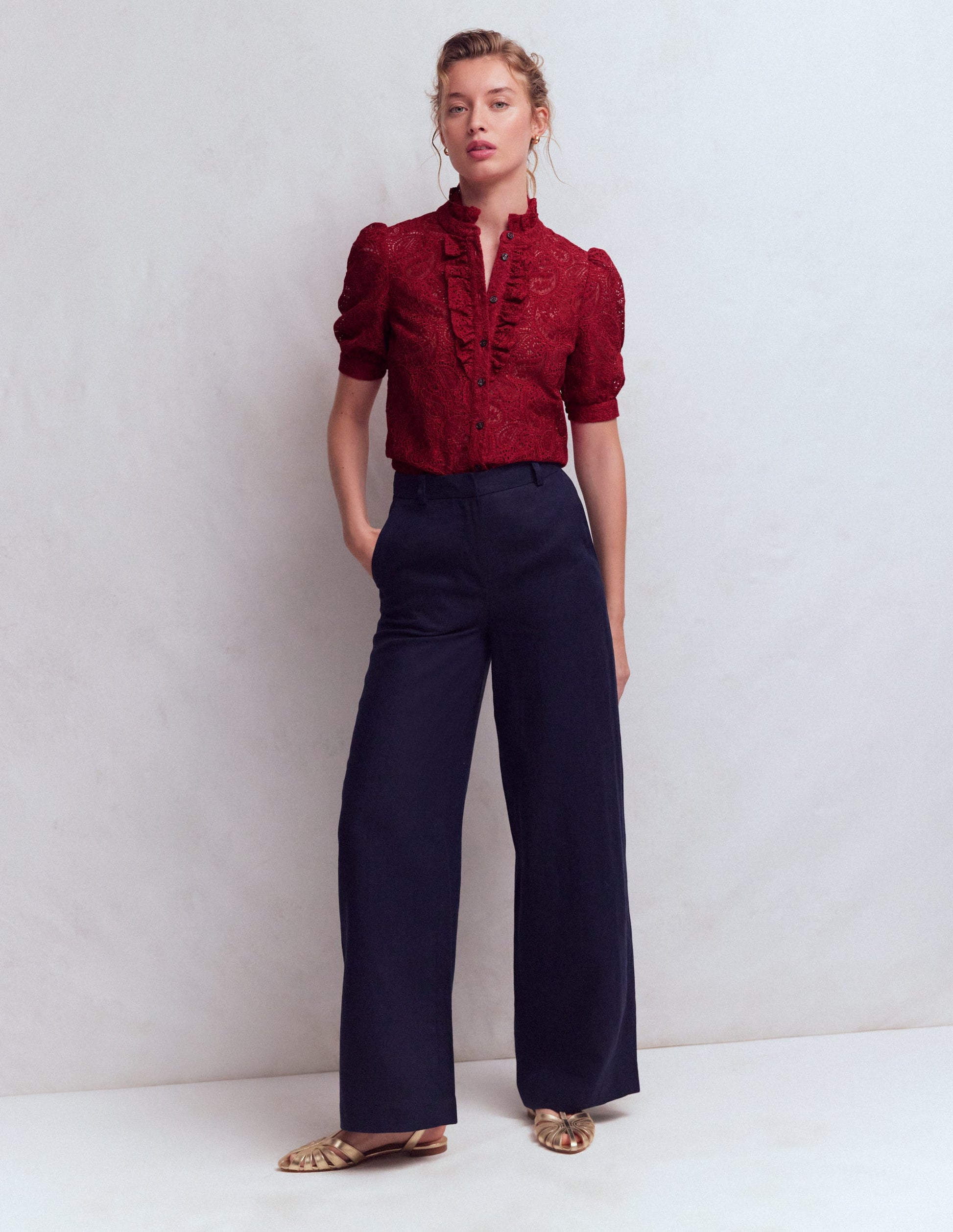 Sasha Short Sleeve Lace Top-Pomegranate-4