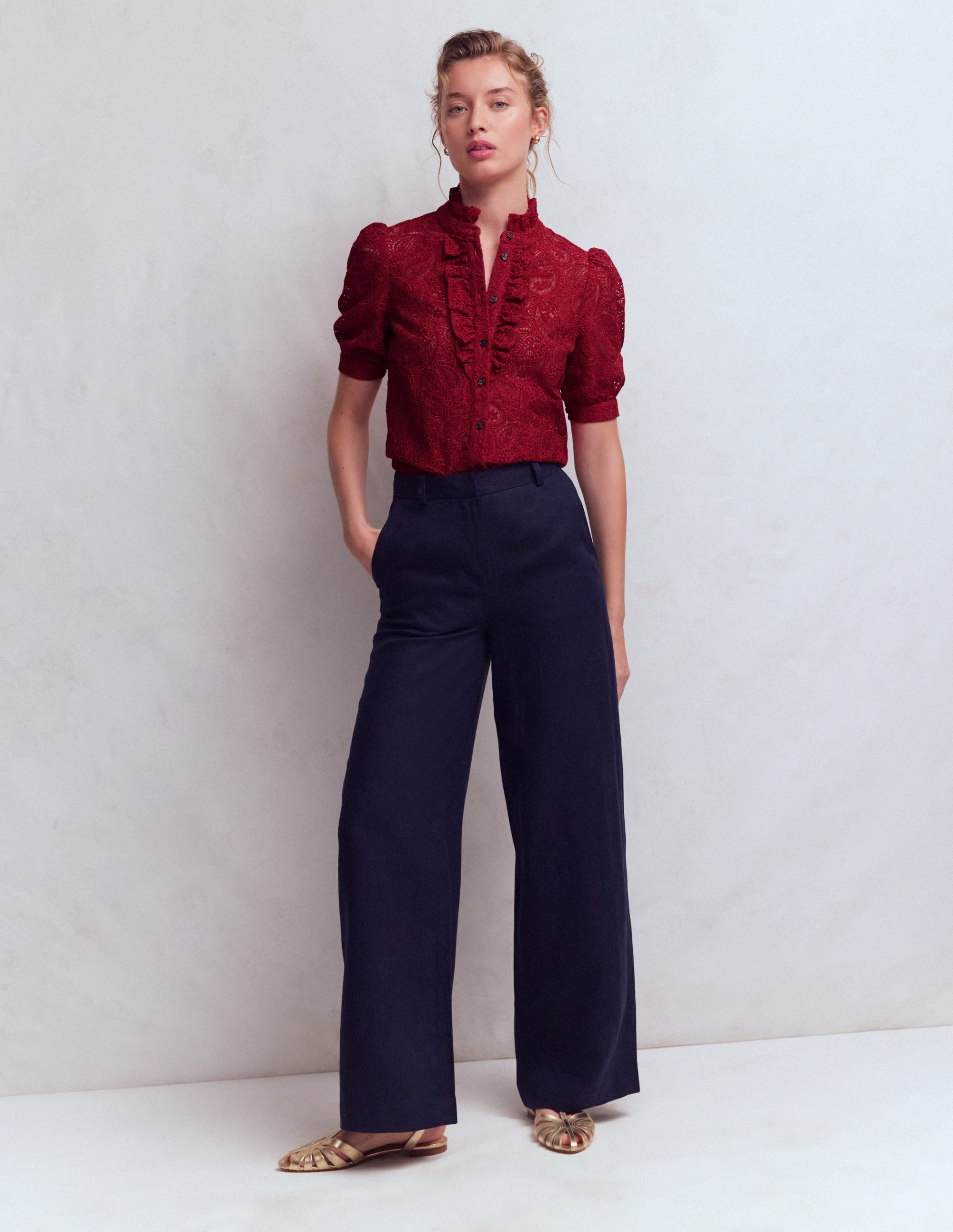 Sasha Short Sleeve Lace Top-Pomegranate - Image 4