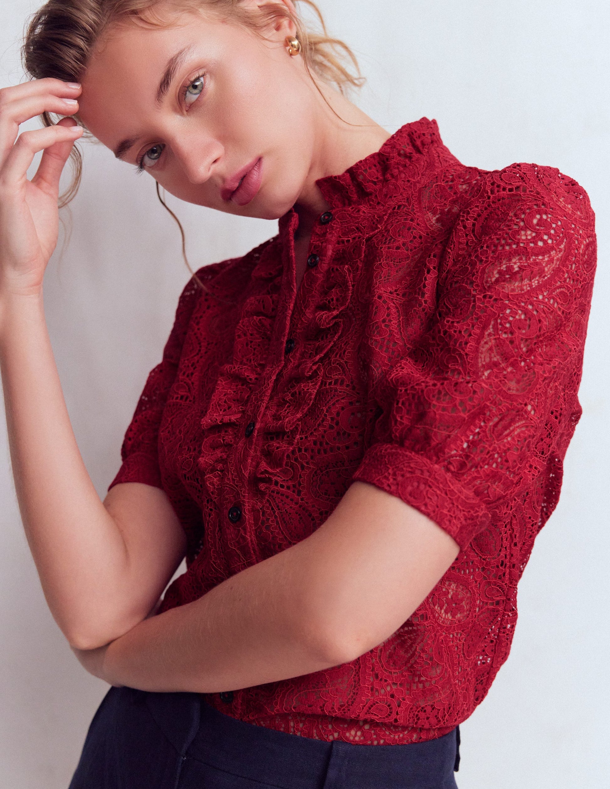 Sasha Short Sleeve Lace Top-Pomegranate-5