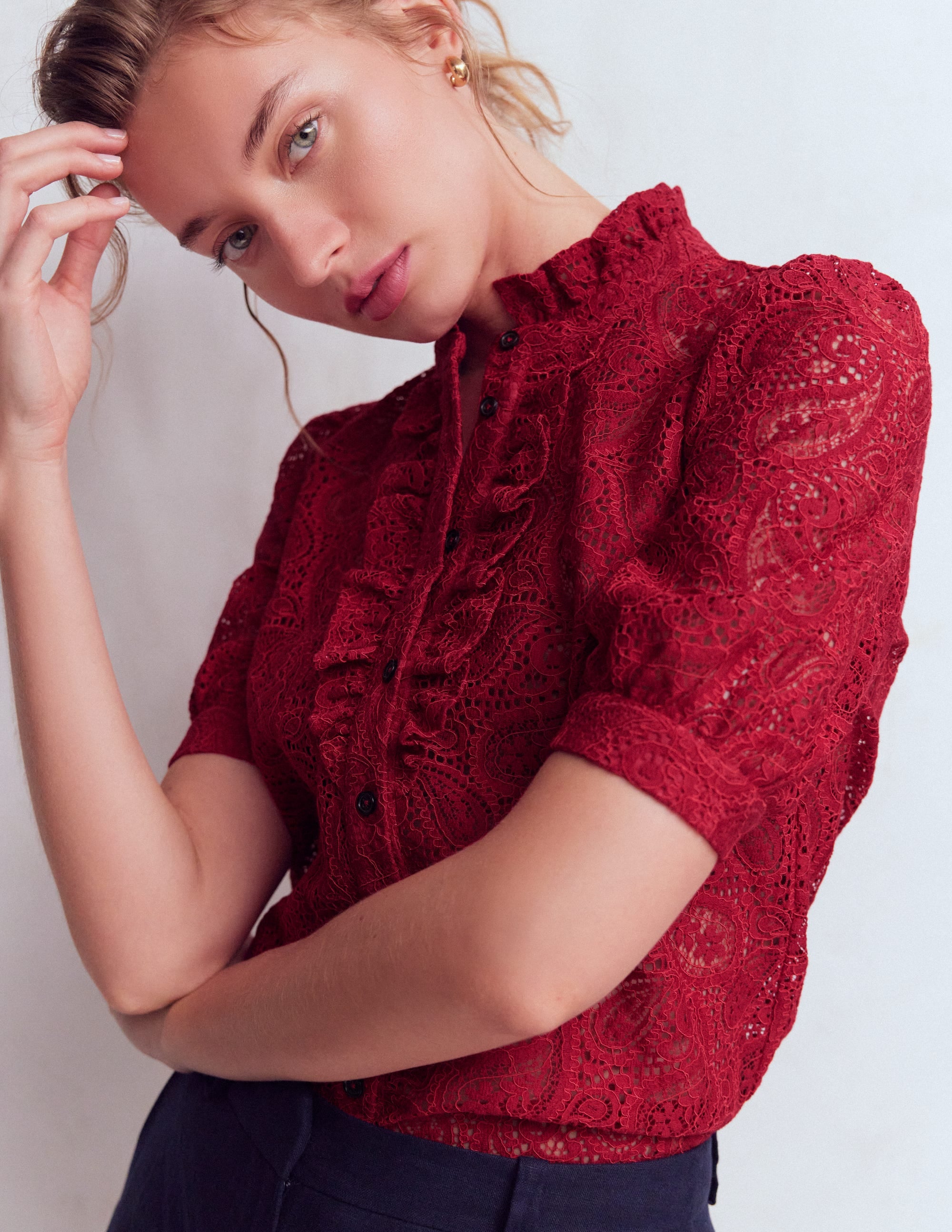 Sasha Short Sleeve Lace Top-Pomegranate - Image 5