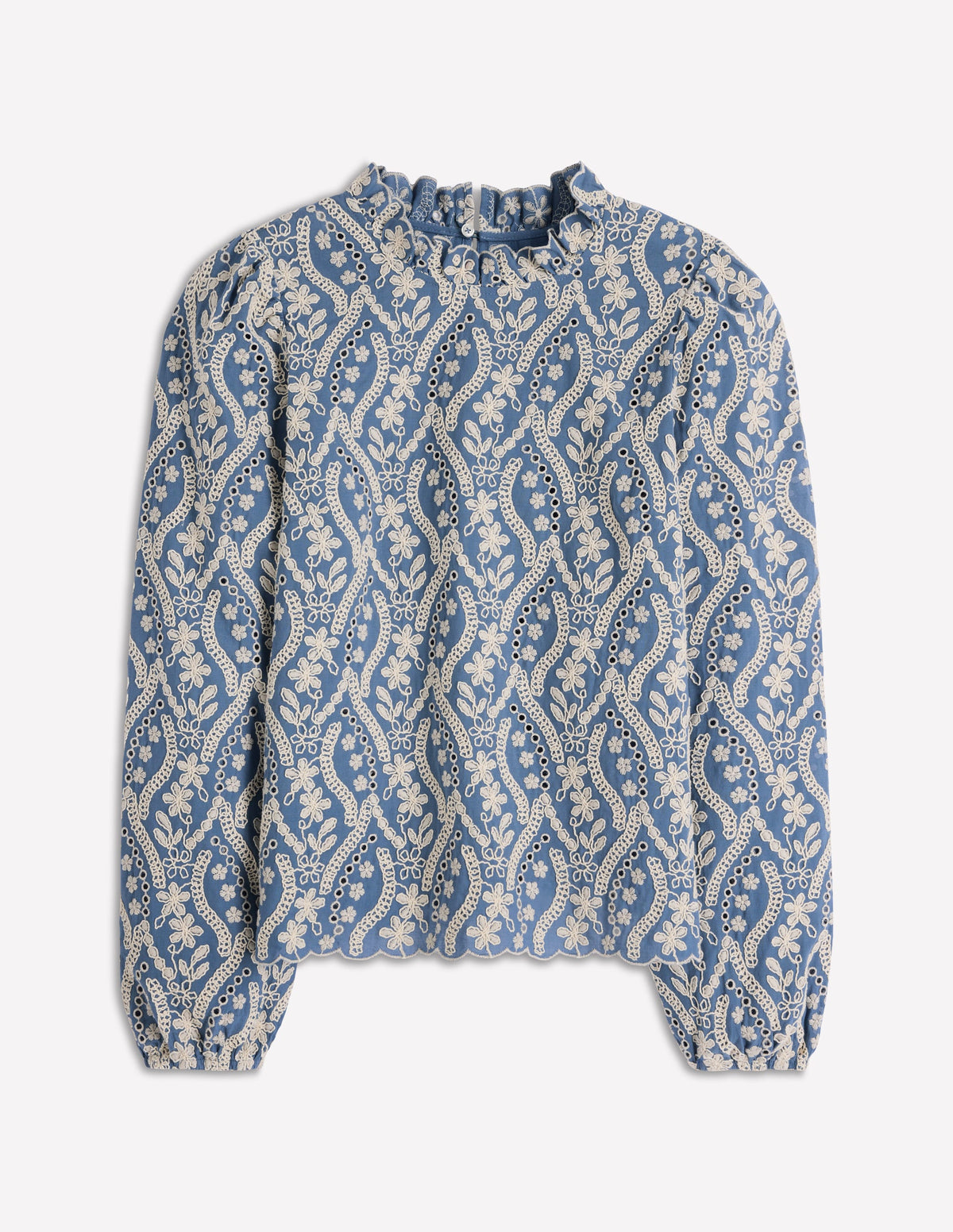 Puff Sleeve Interest Top-Blue and Ivory Broderie - Image 5