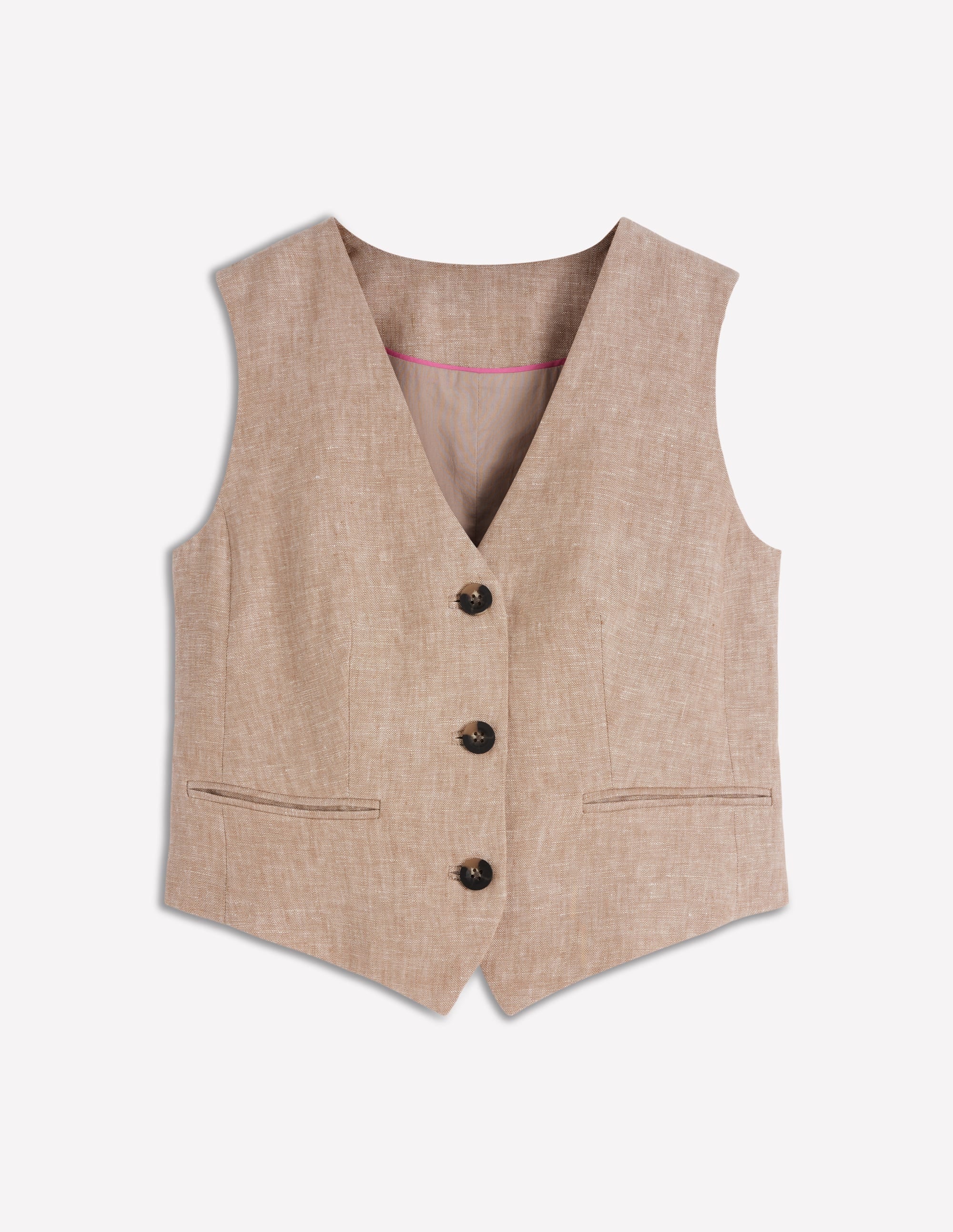 Linen V-Neck Waistcoat-Amphora, Chambray - Image 5