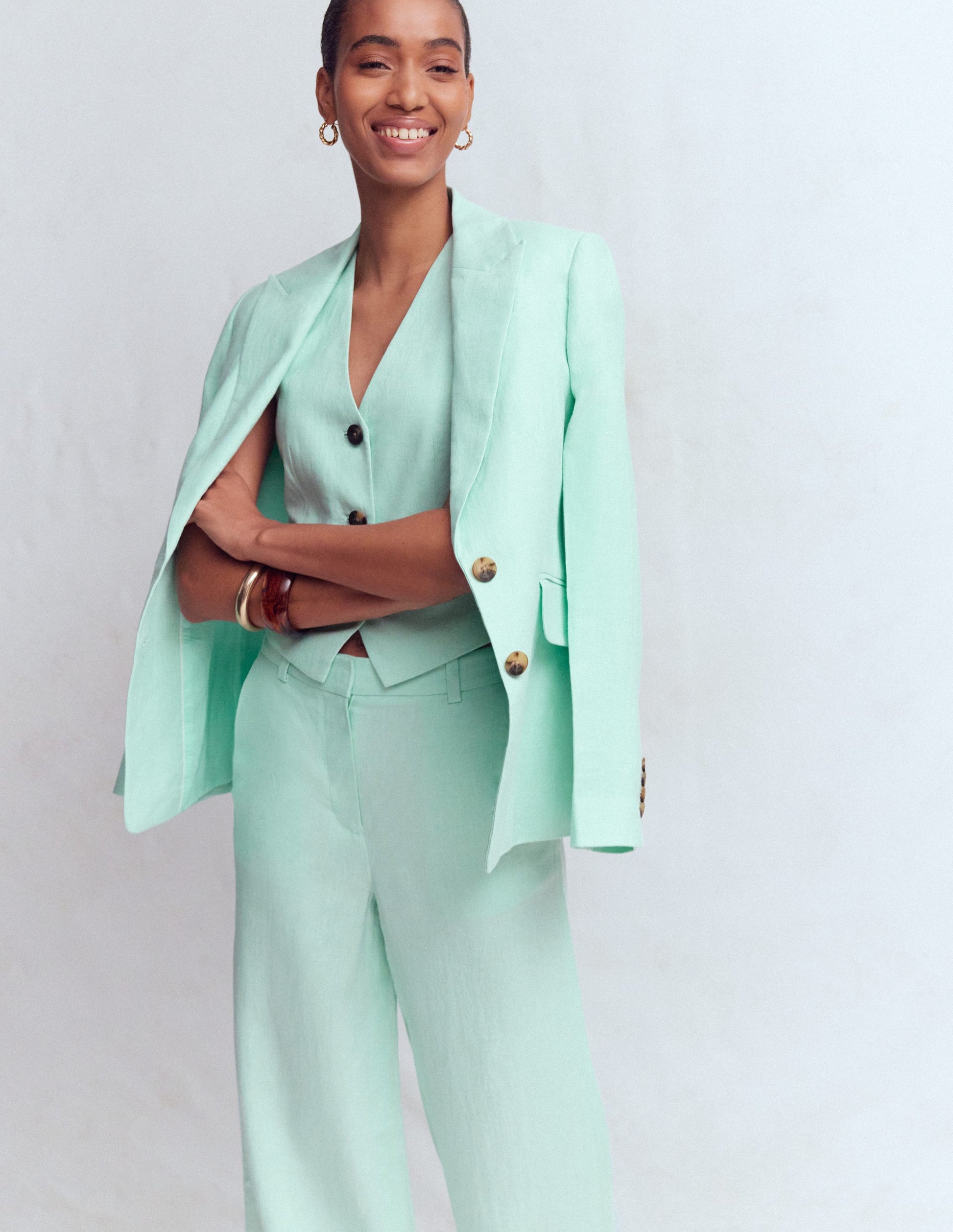 V-neck Linen Waistcoat-Spearmint-7