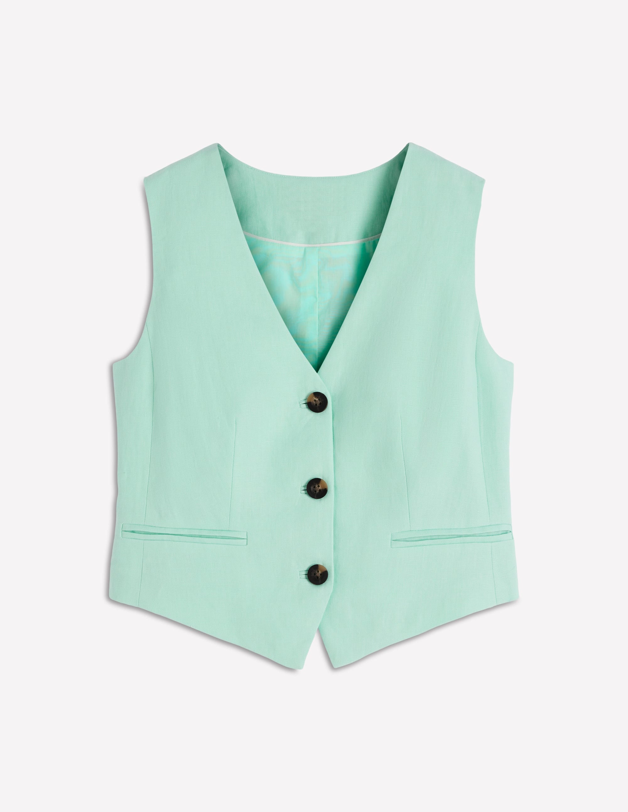 Linen V-Neck Waistcoat-Spearmint - Image 8