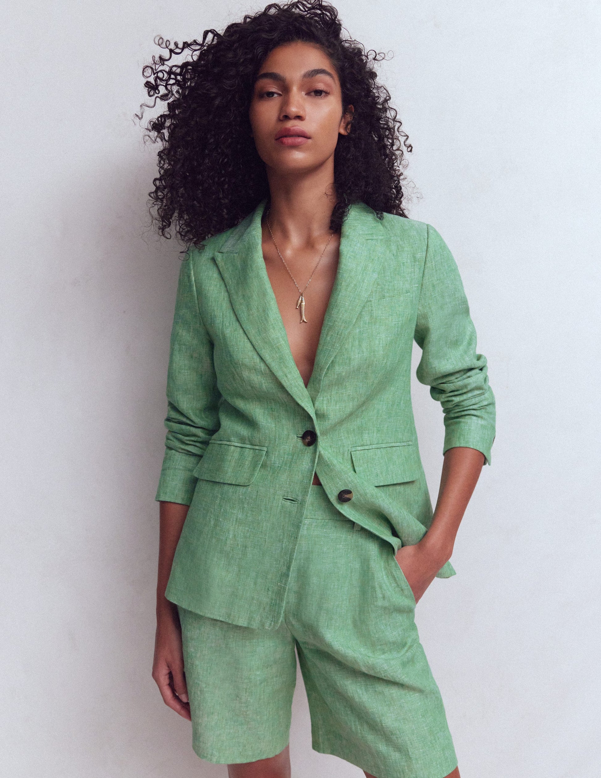 Stamford Linen Blazer-Aloe Green Chambray-1
