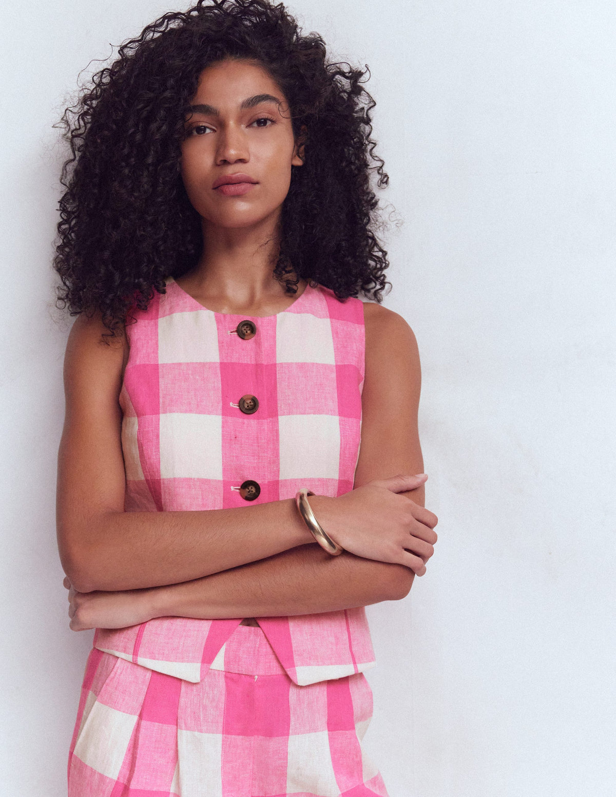 Linen Waistcoat-Pink Punch Gingham - Image 4