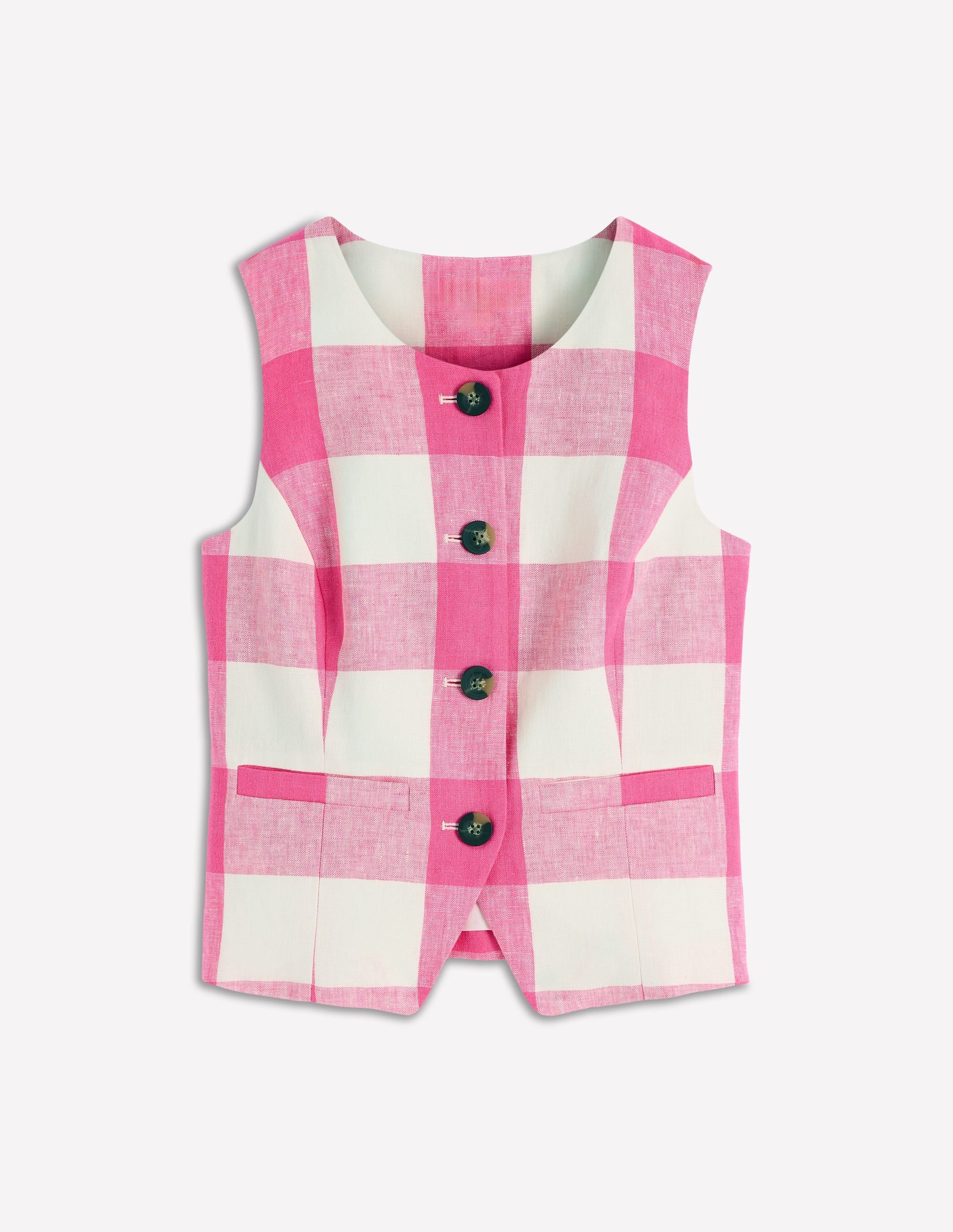 Linen Waistcoat-Pink Punch Gingham - Image 5