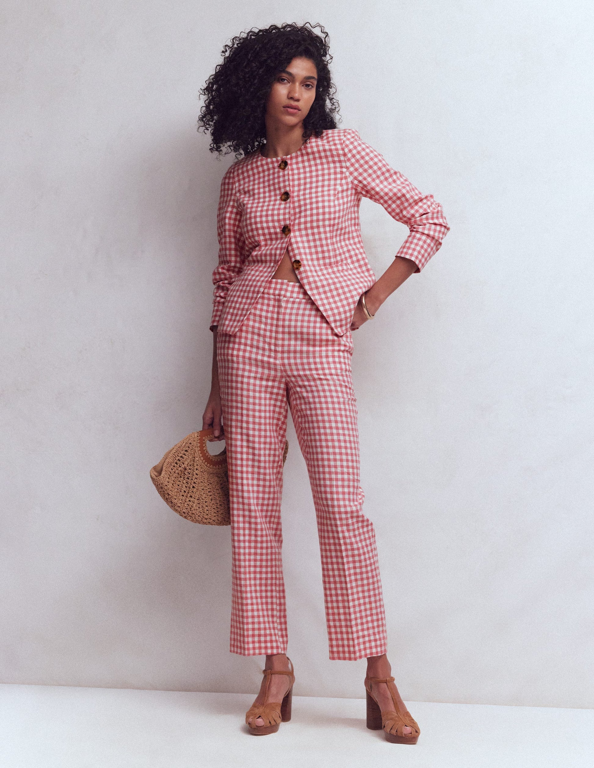 Hampstead Linen Blazer-Vintage Rose Gingham-3