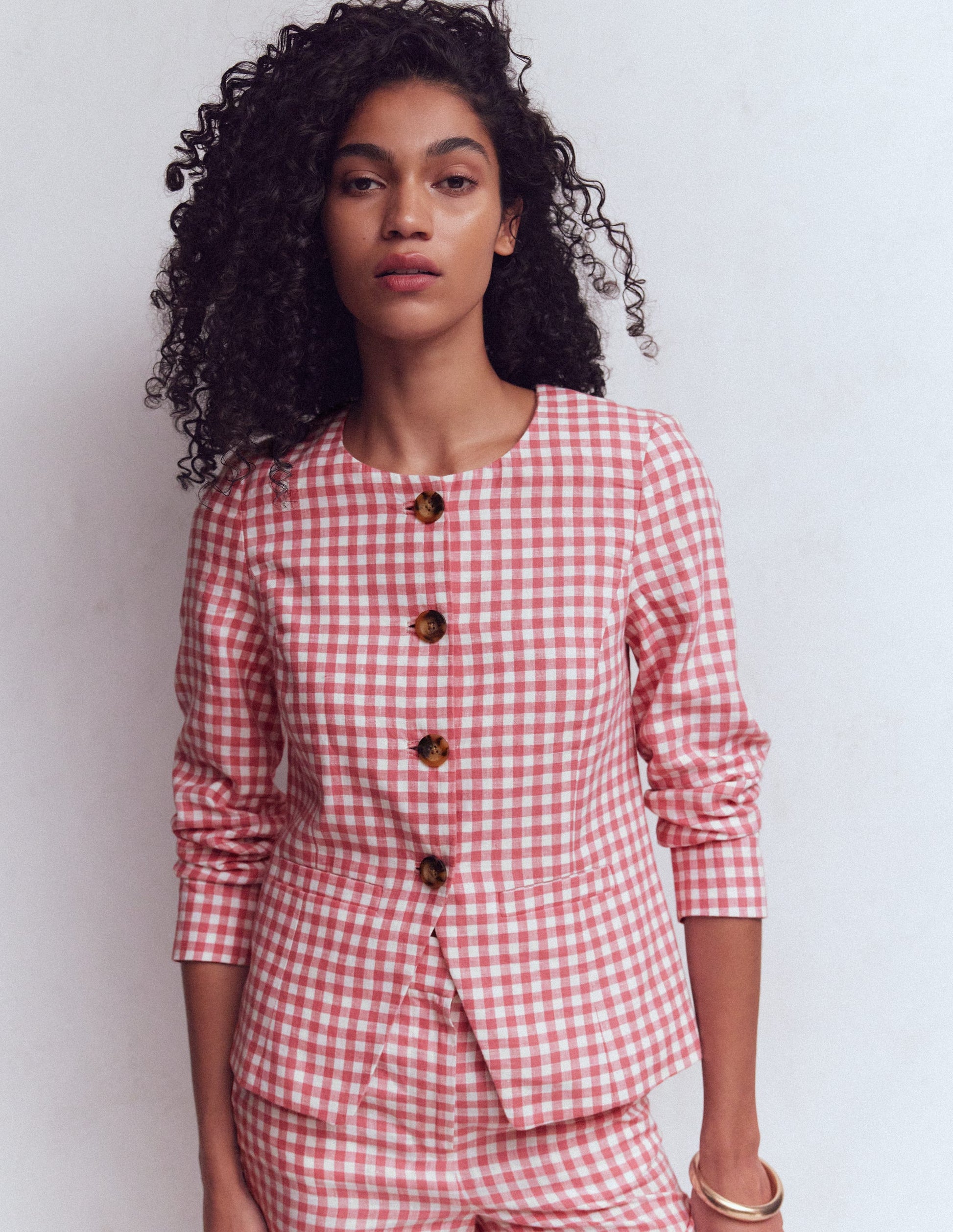 Hampstead Linen Blazer-Vintage Rose Gingham-1