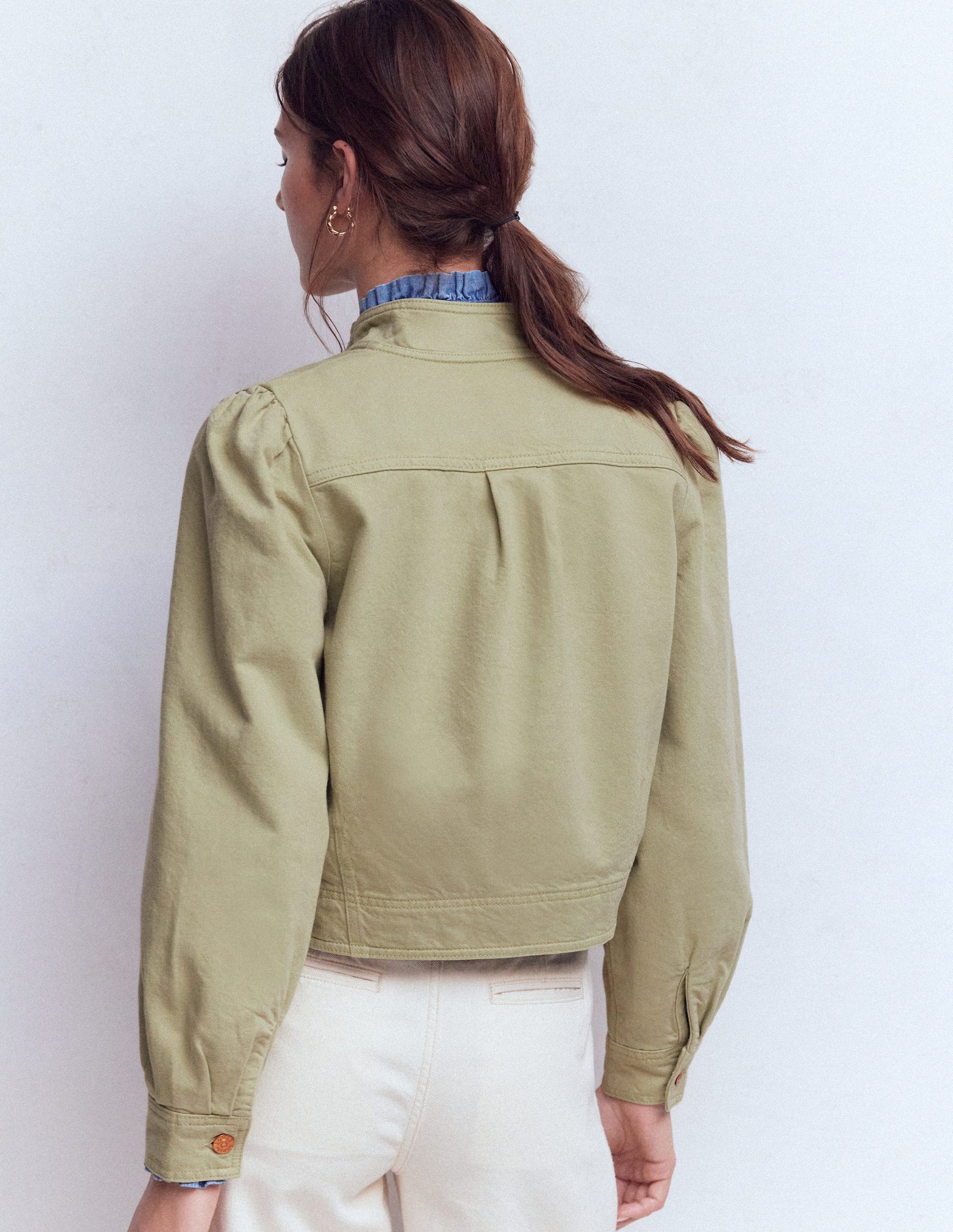 Topstitch Denim Jacket-Soft Green-3