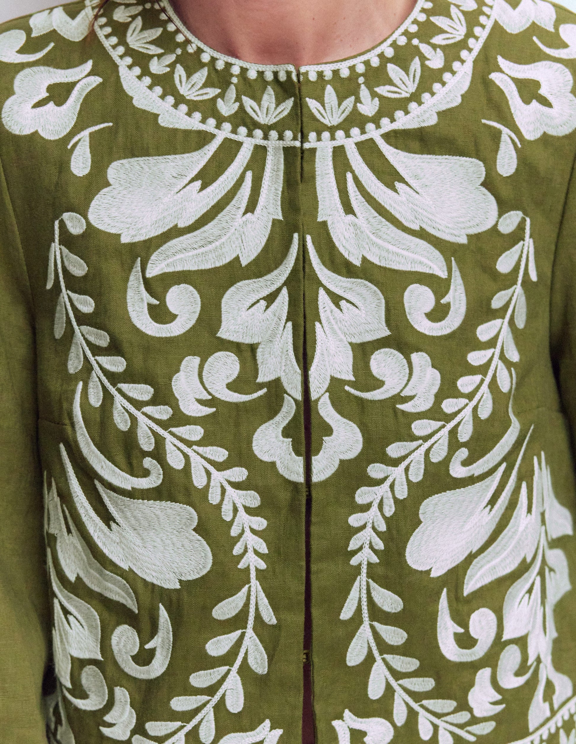 Embroidered Linen Jacket-Woodland Green-2