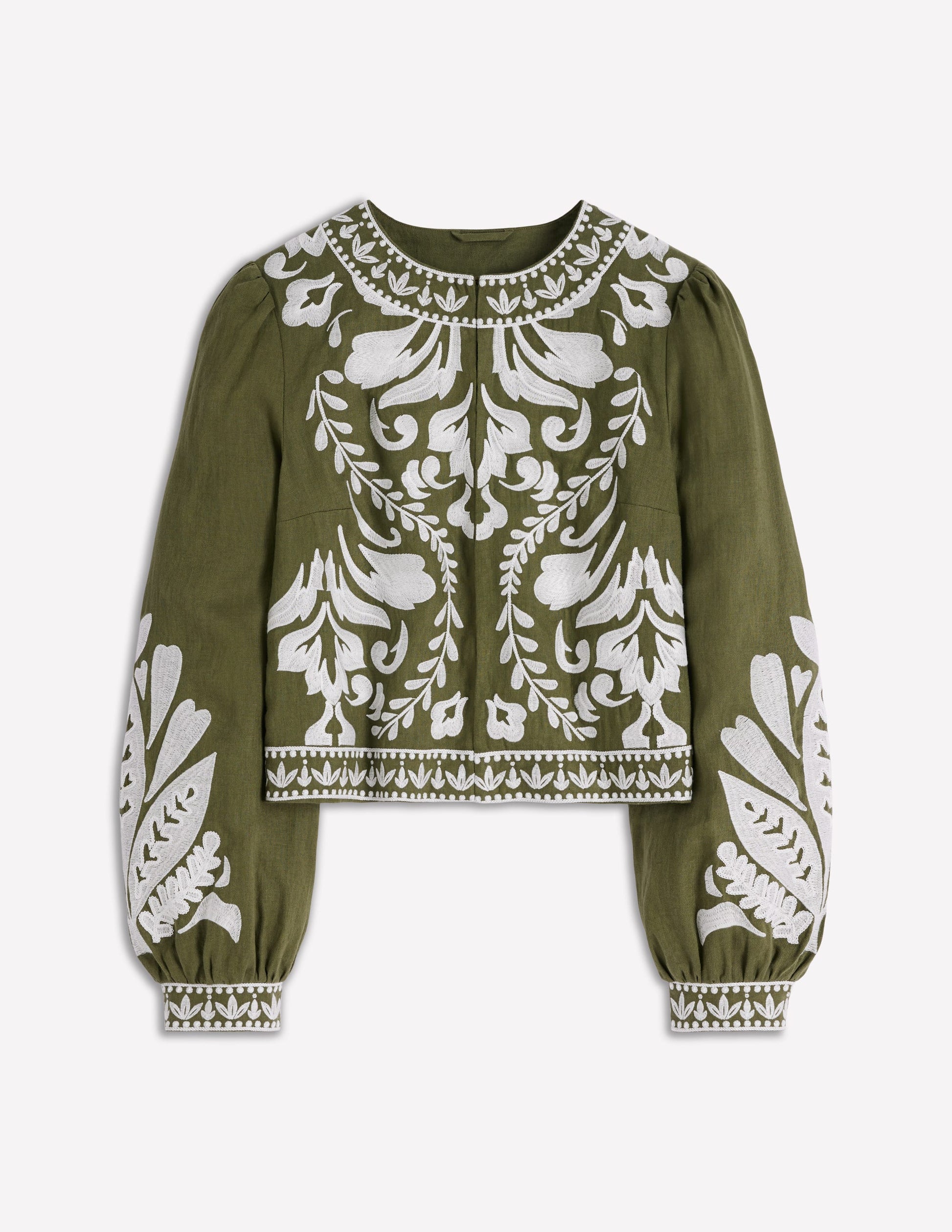 Embroidered Linen Jacket-Woodland Green-8