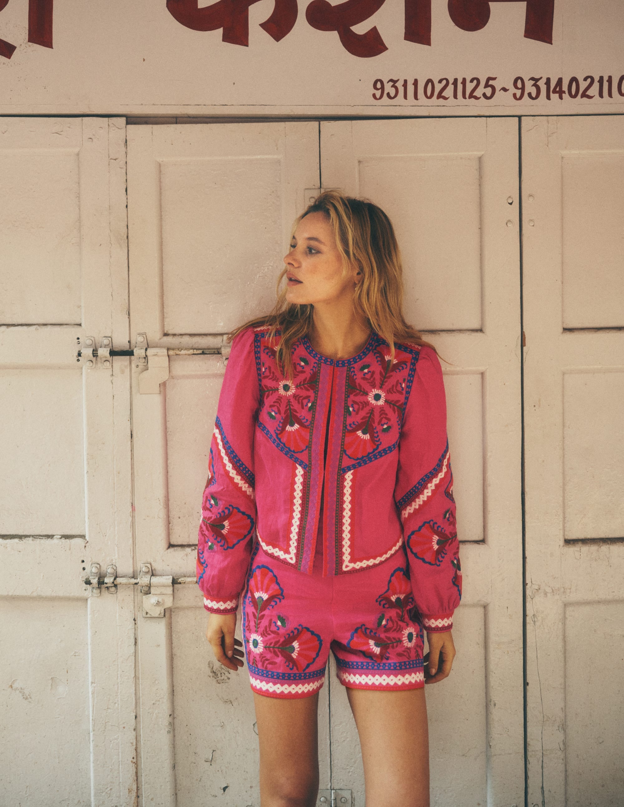 Embroidered Linen Jacket-Pink Peony, Embroidered - Image 6