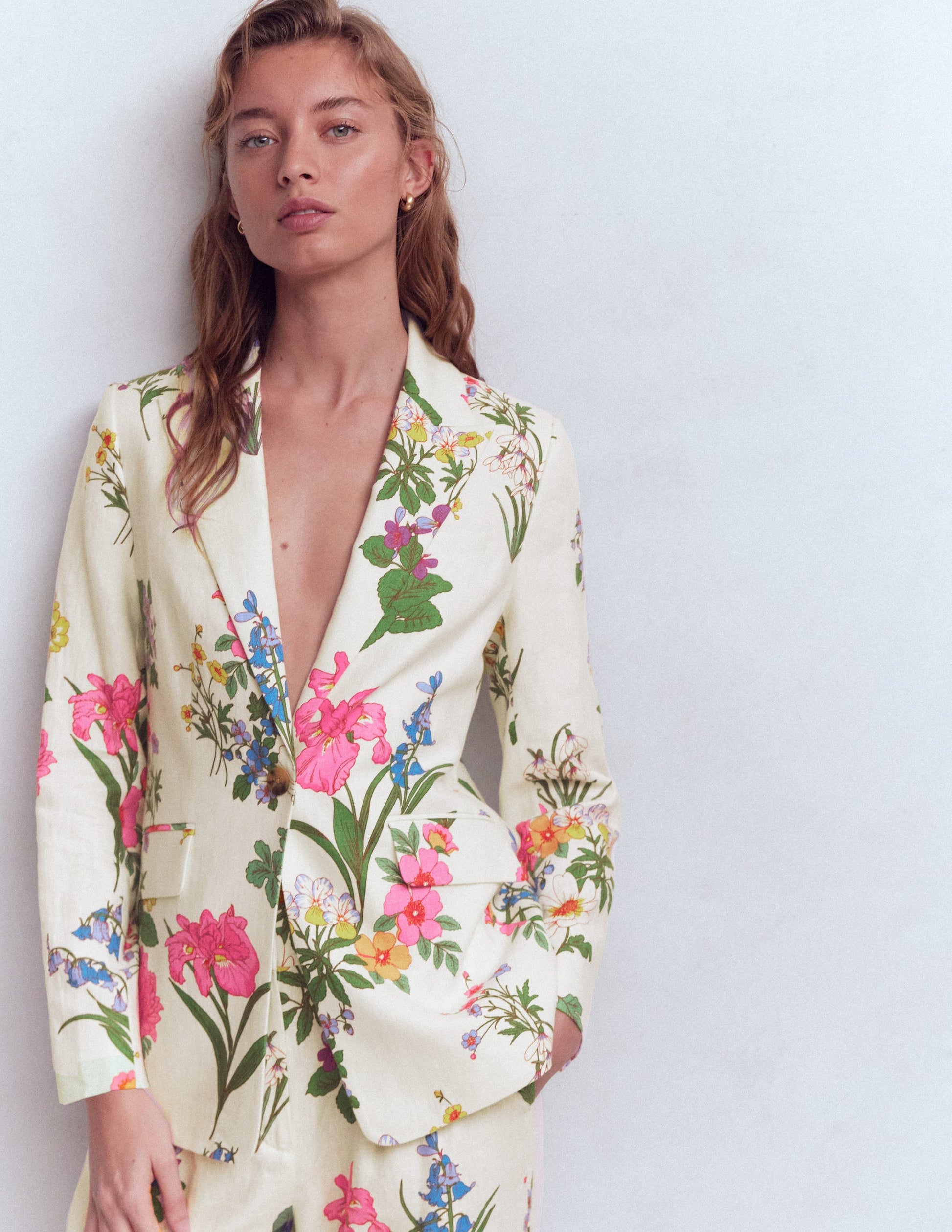 Woodbridge Linen Blazer-Ivory, Delicate Blossom-1