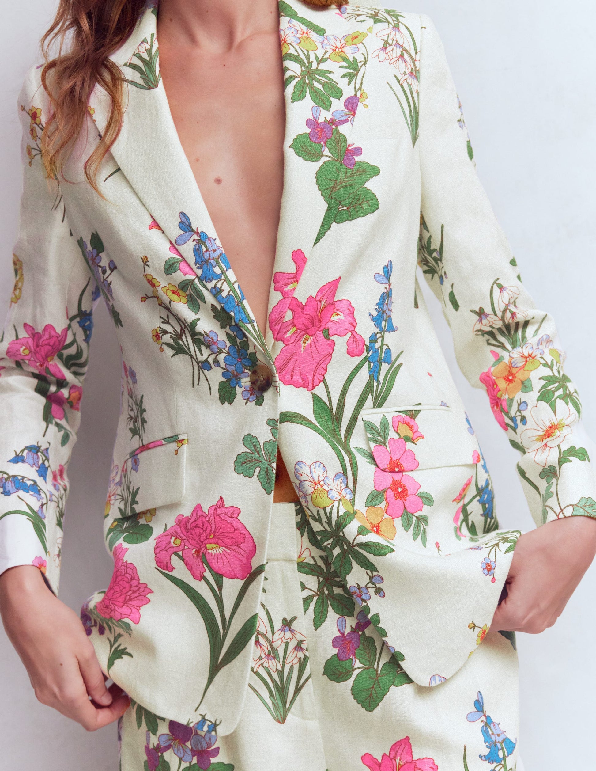 Woodbridge Linen Blazer-Ivory, Delicate Blossom-2