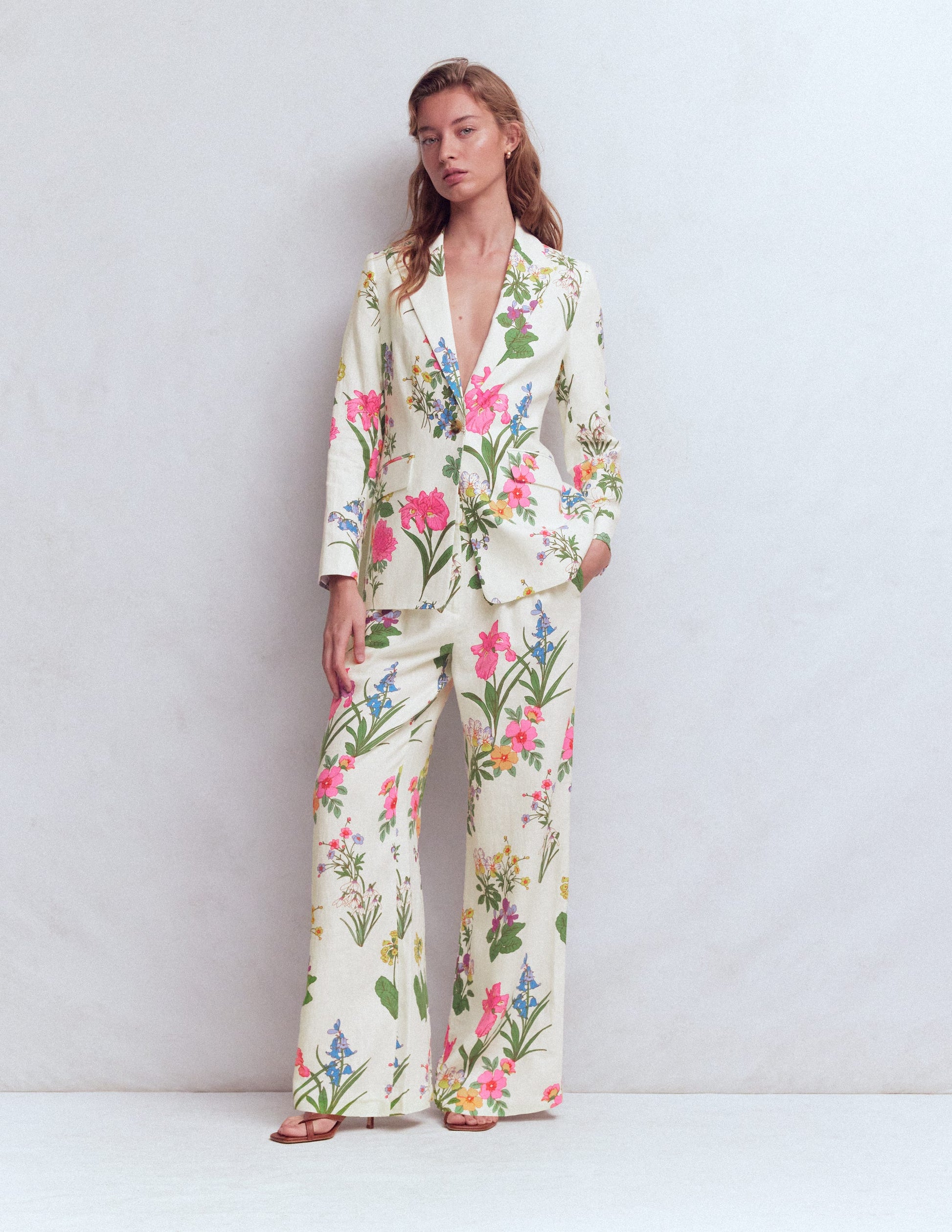 Woodbridge Linen Blazer-Ivory, Delicate Blossom-4