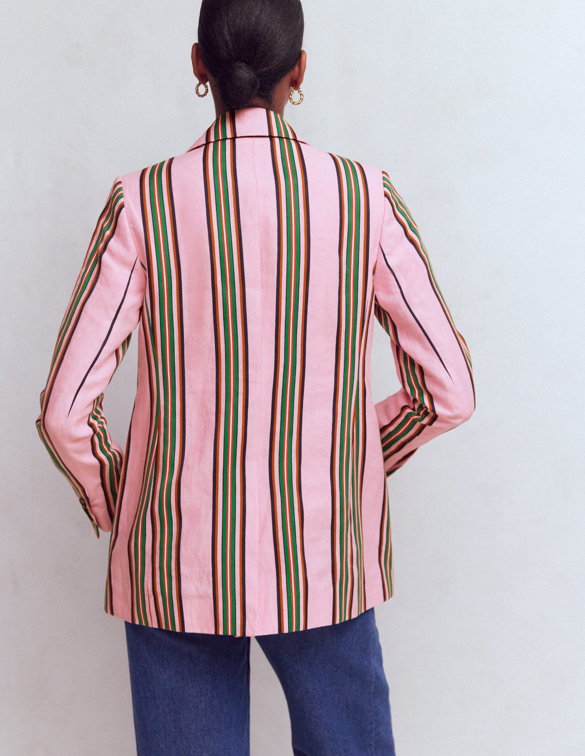 Woodbridge Linen Blazer-Pink, Rich Emerald Stripe - Image 3
