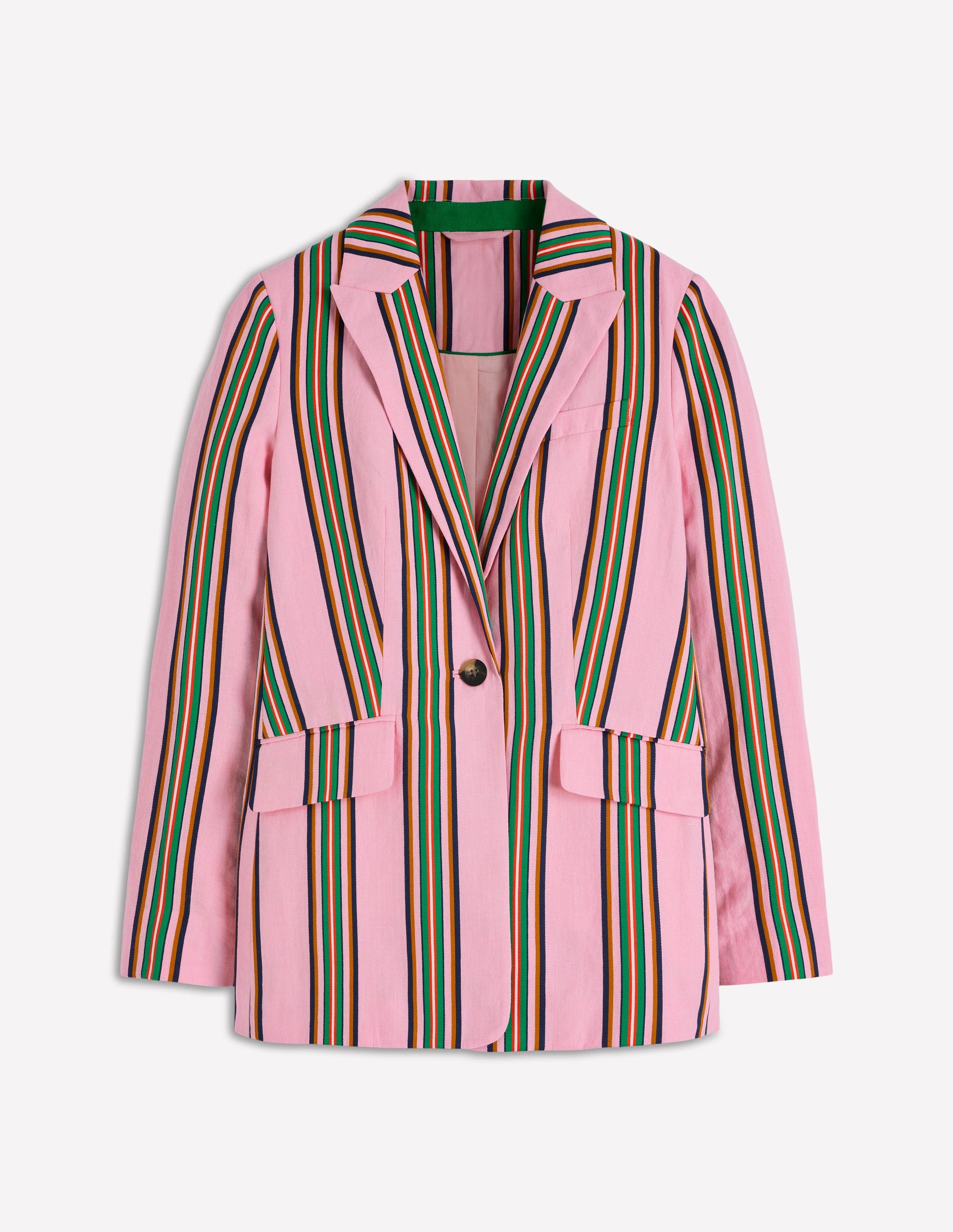 Woodbridge Linen Blazer-Pink, Rich Emerald Stripe-8