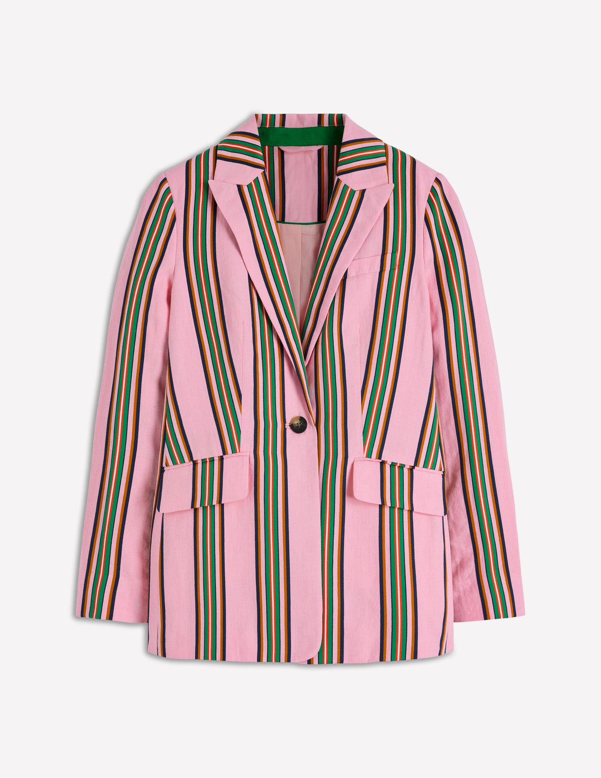 Woodbridge Linen Blazer-Pink, Rich Emerald Stripe - Image 8