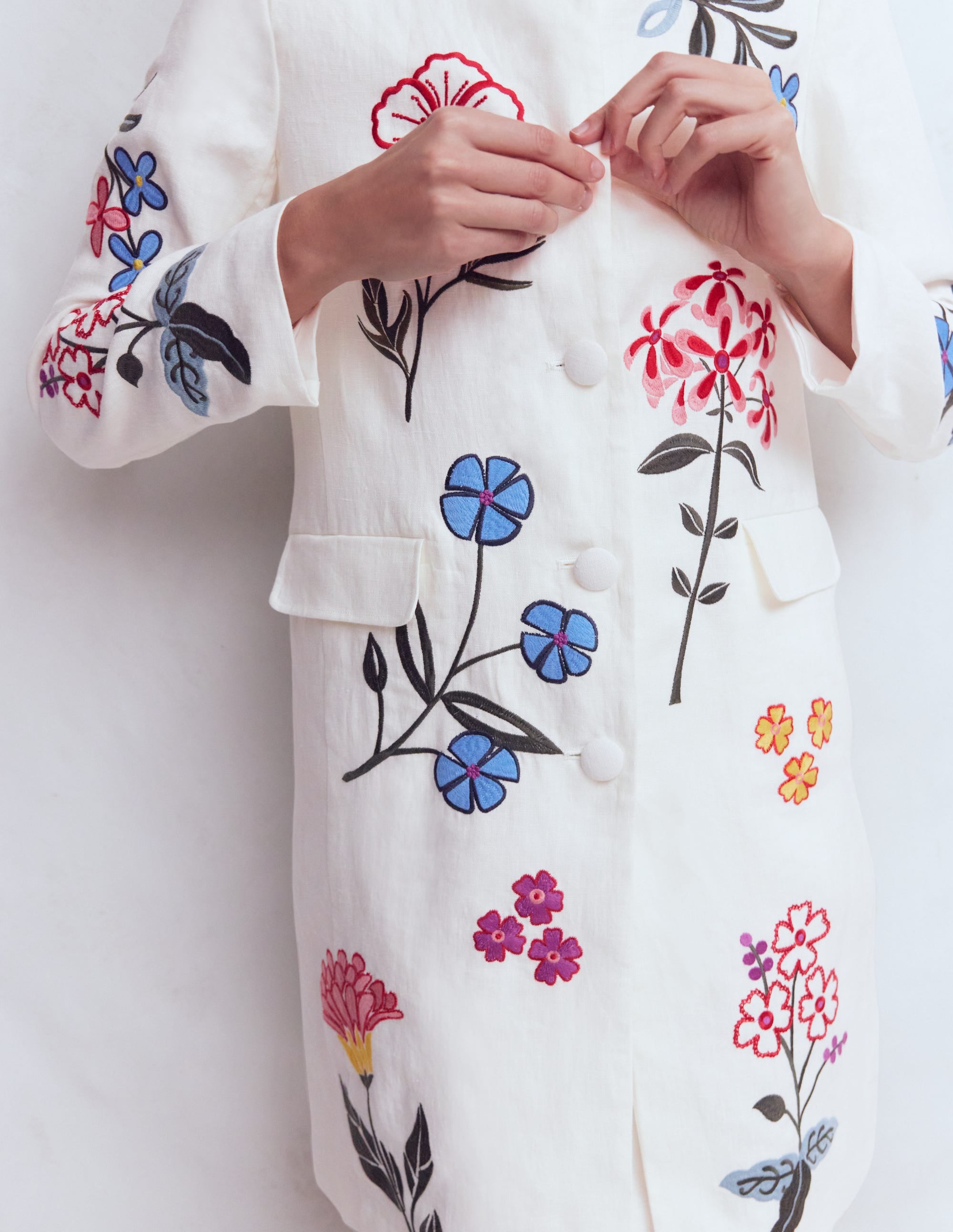 Embroidered Linen Coat-Ivory Embroidered - Image 2