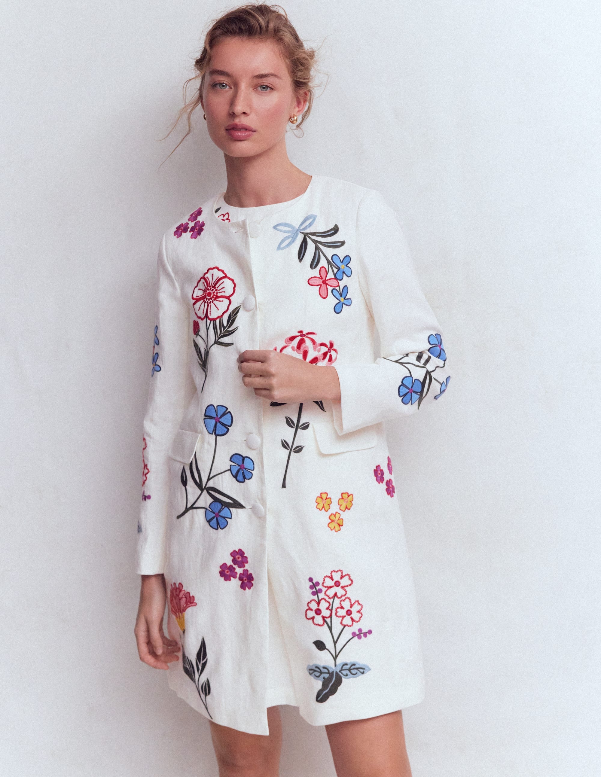 Embroidered Linen Coat-Ivory Embroidered - Image 4