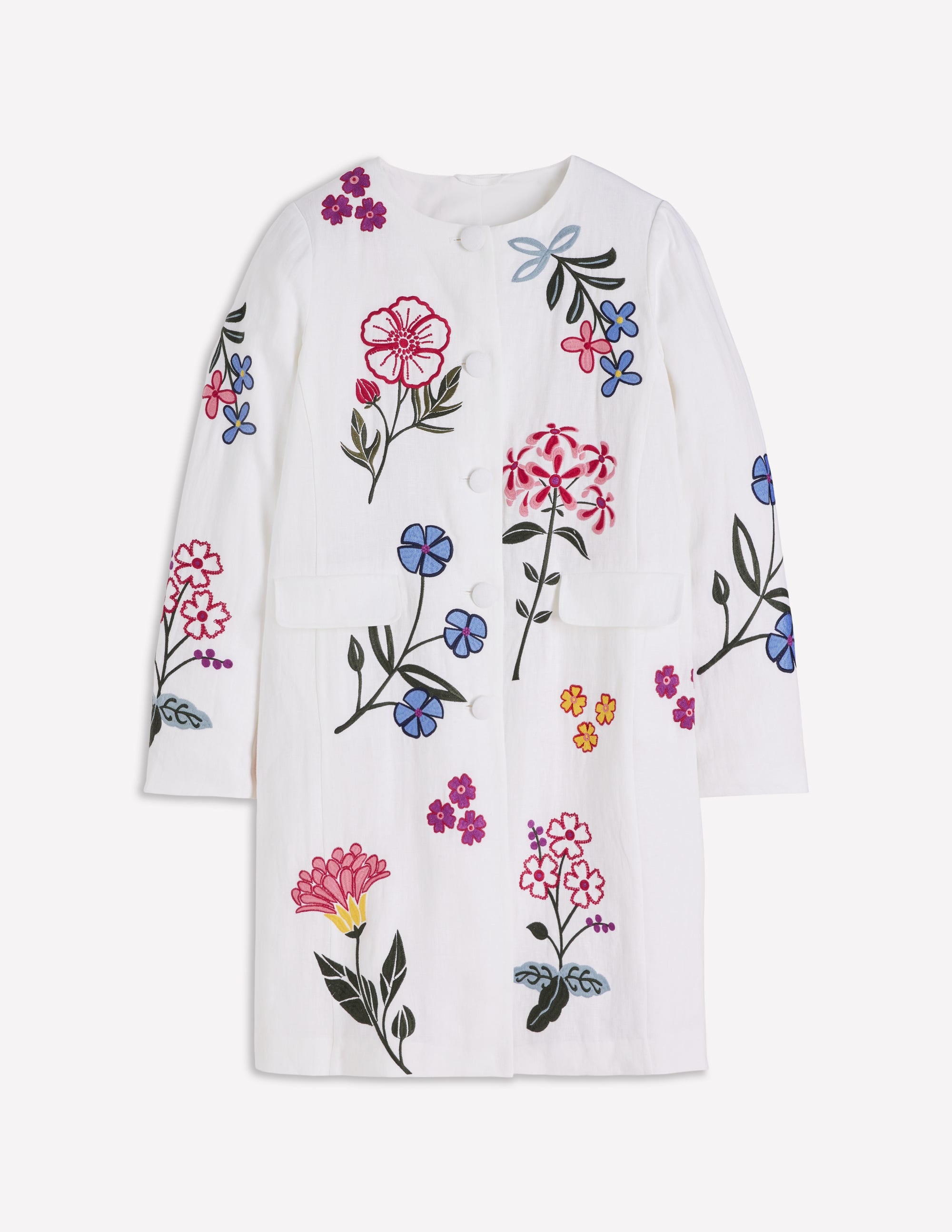 Embroidered Linen Coat-Ivory Embroidered - Image 8