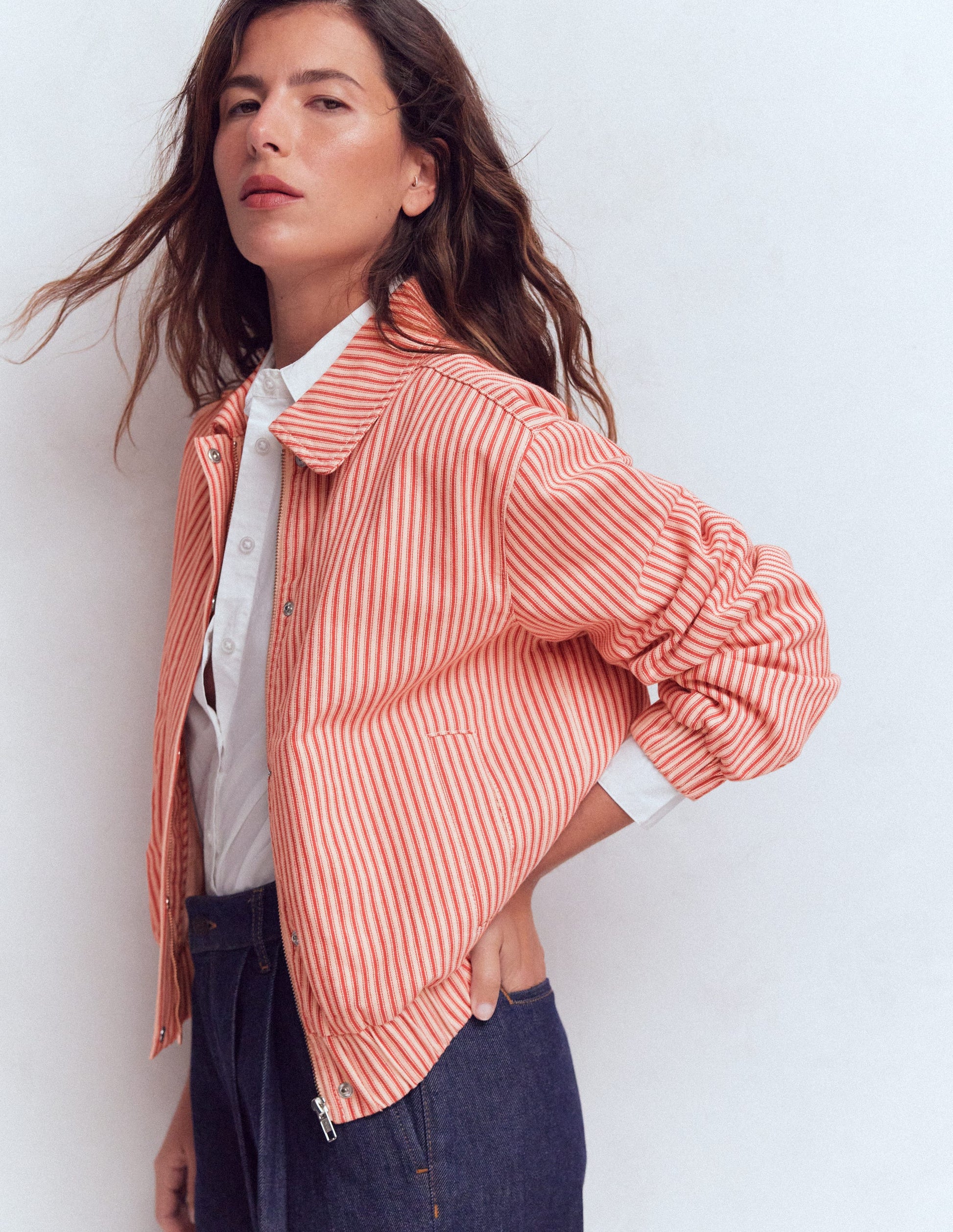 Casual Harrington Jacket-Red Tram Stripe-5