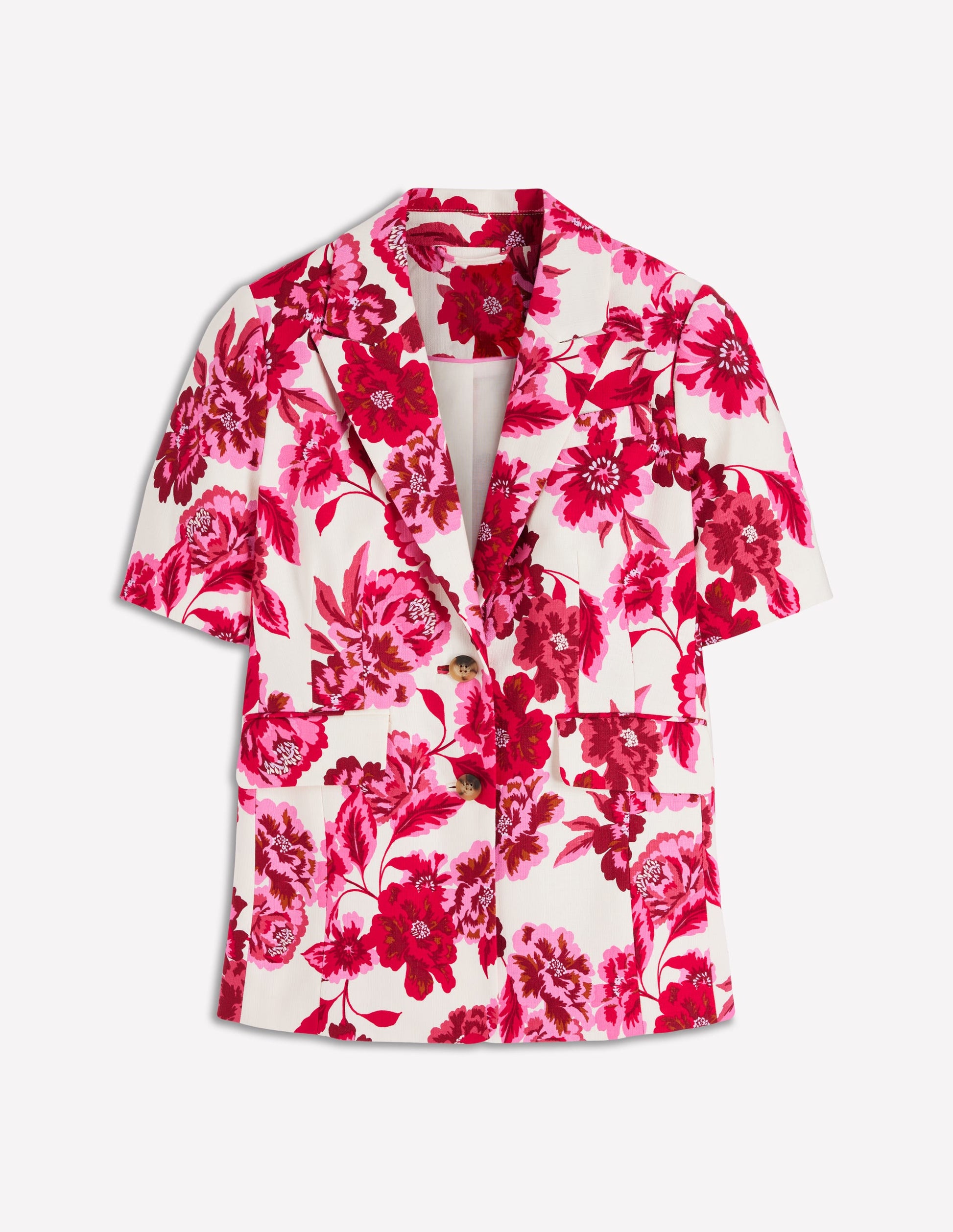 Short Sleeve Cotton Blazer-Sangria Sunset, Floral Print-8