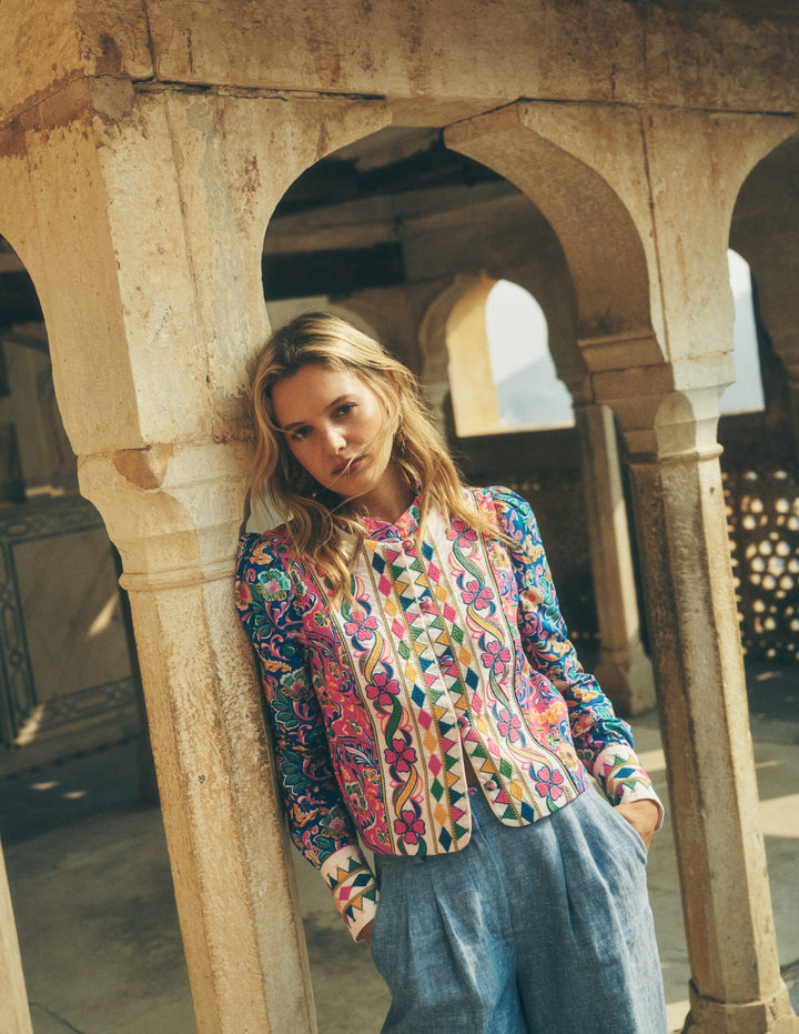 Printed Trim Jacket-Multi, Enchanting Bouquet