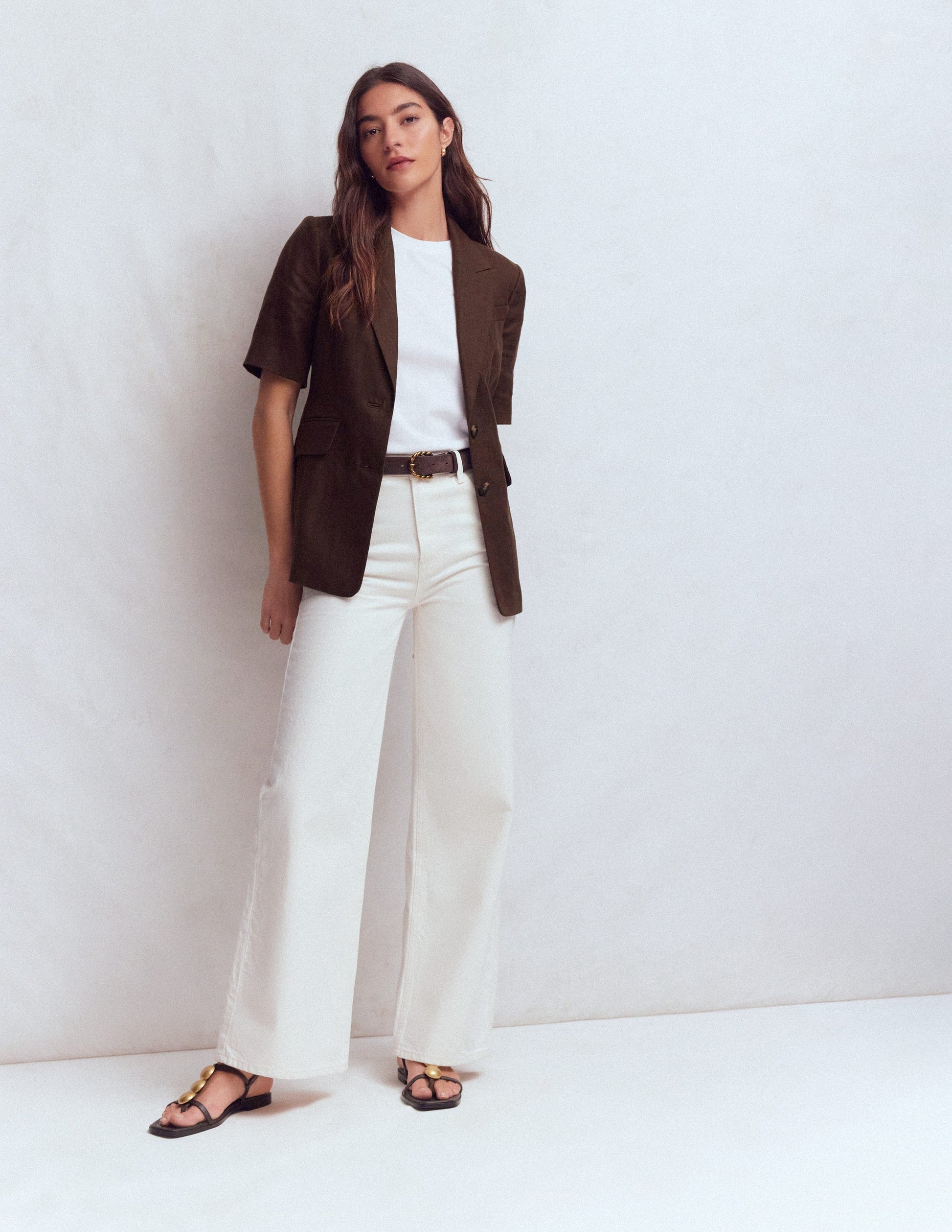 Short Sleeve Linen Blazer-Bitter Chocolate-5