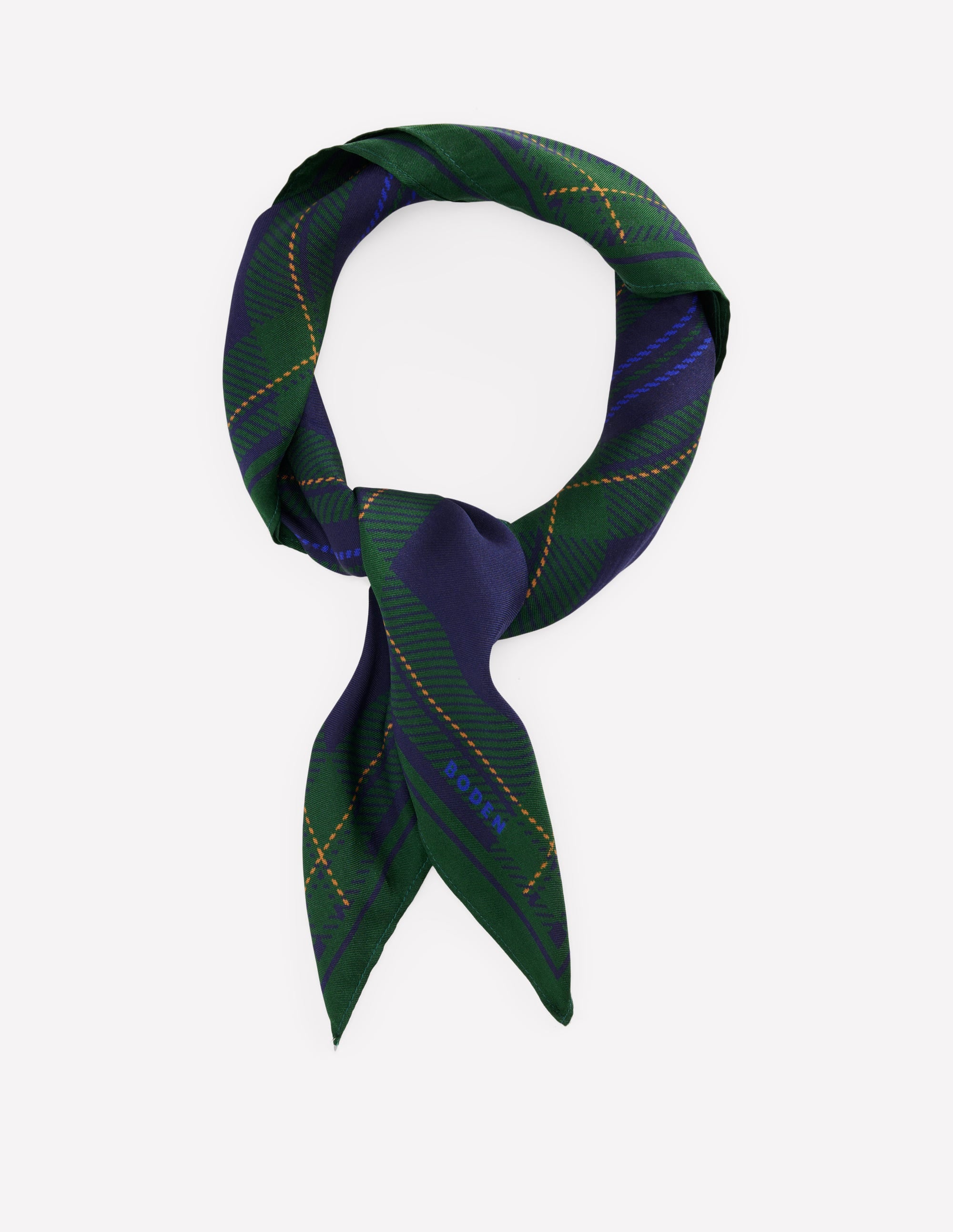 Elisabeth Silk Square Scarf-Navy, Tartan - Image 1
