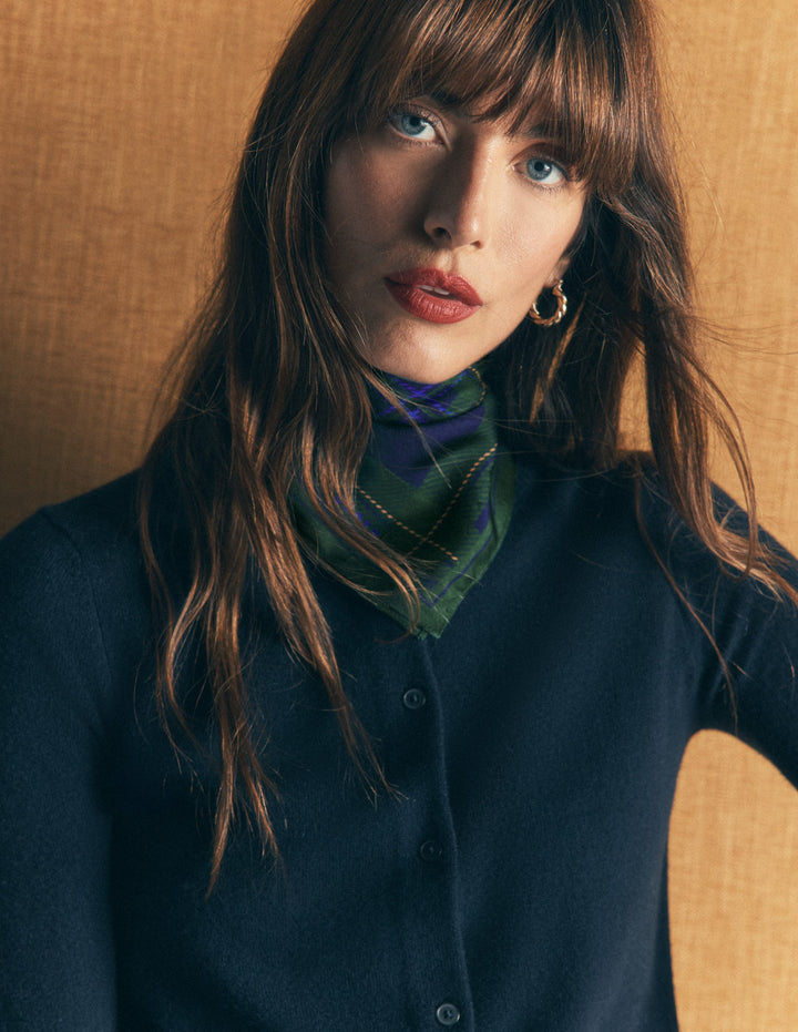 Elisabeth Silk Square Scarf-Navy, Tartan