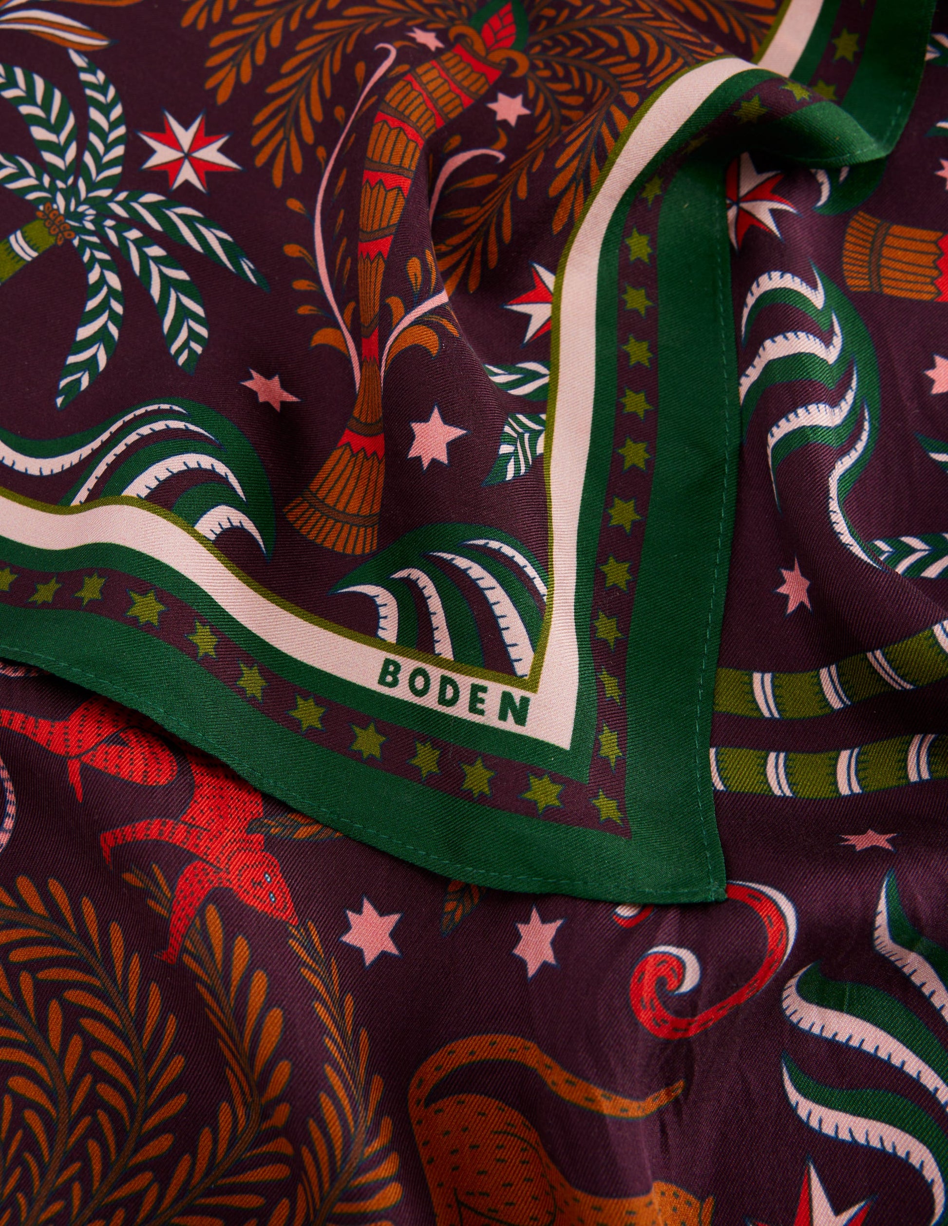 Elisabeth Silk Square Scarf-Dark Cherry, Jungle Charm-4