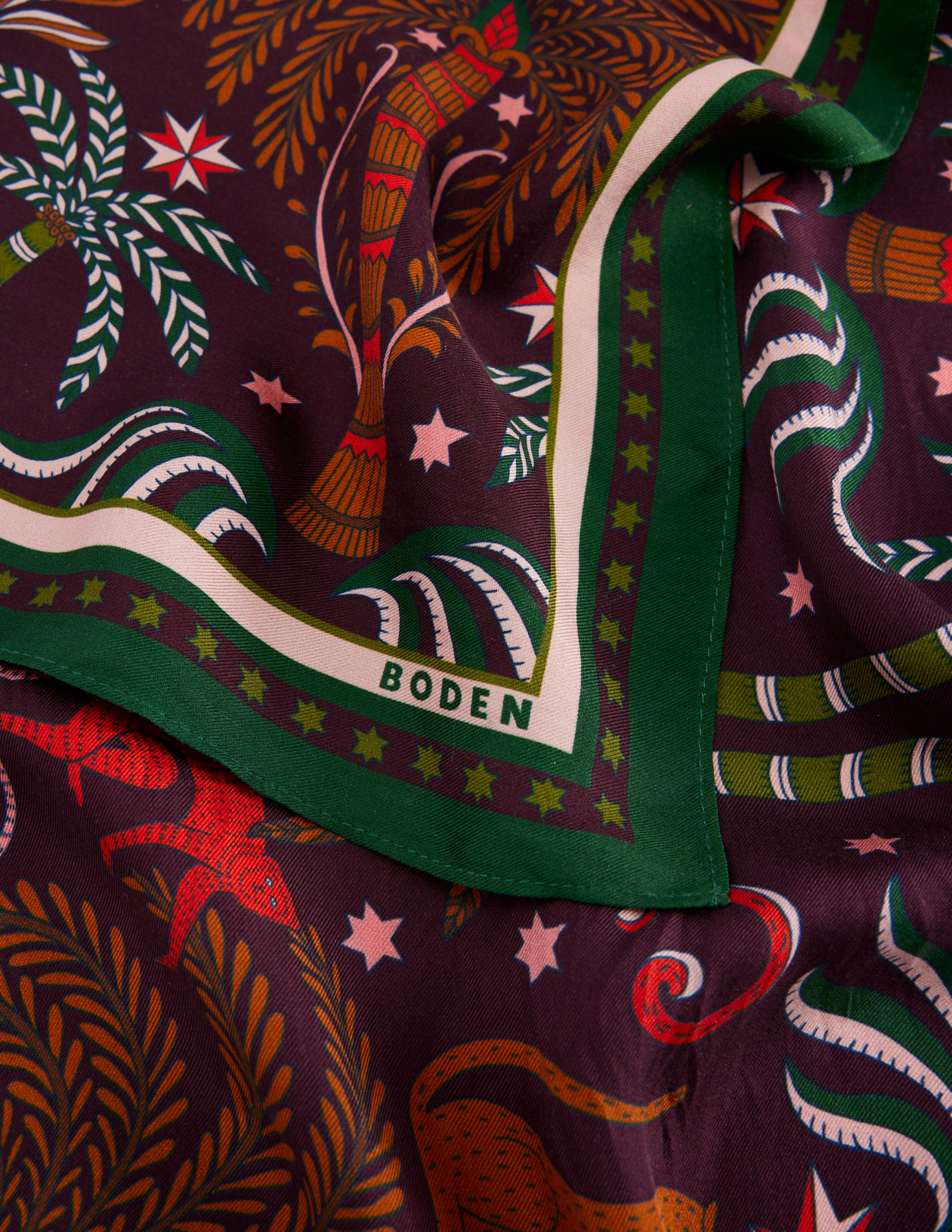 Elisabeth Silk Square Scarf-Dark Cherry, Jungle Charm - Image 4