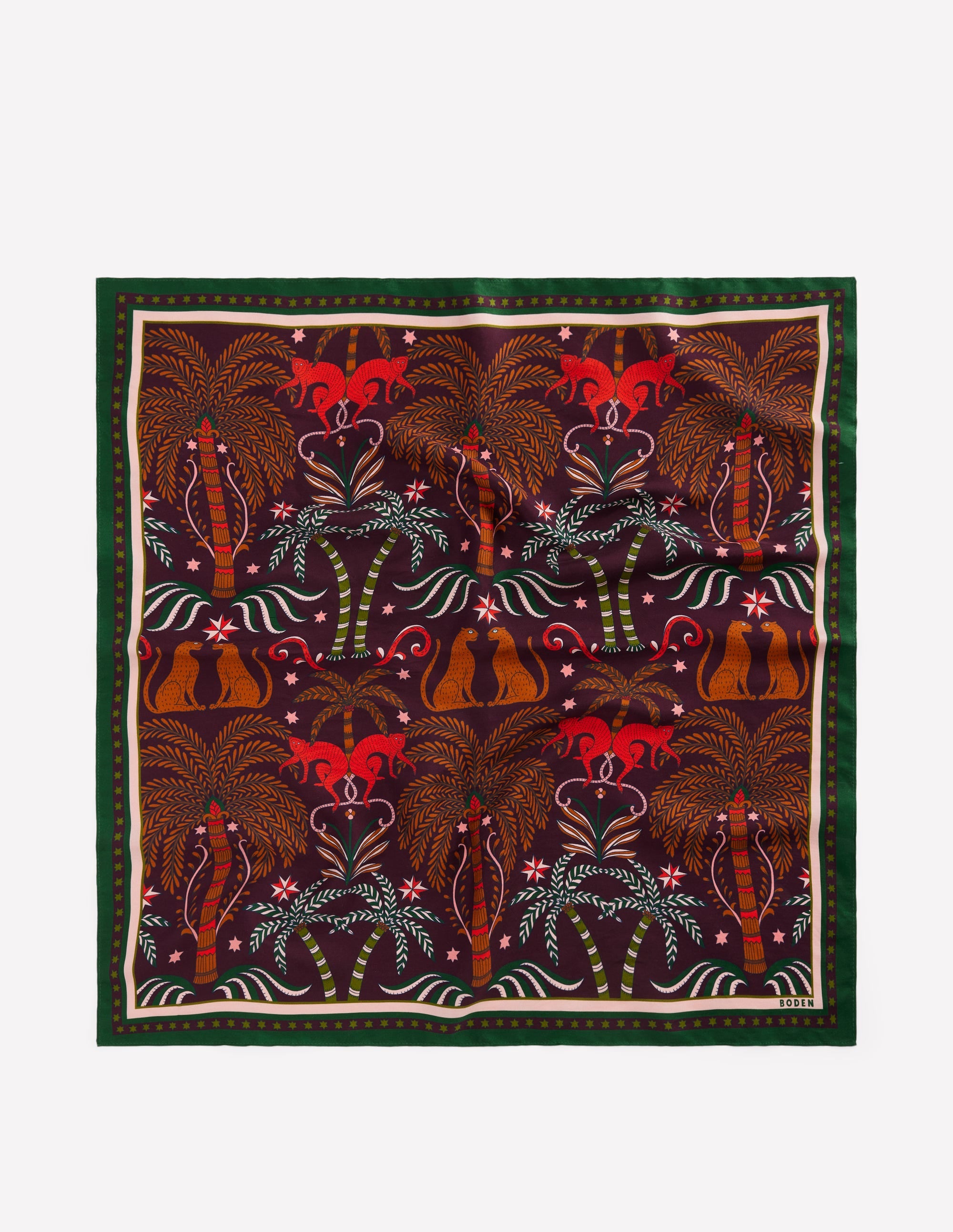 Elisabeth Silk Square Scarf-Dark Cherry, Jungle Charm - Image 5