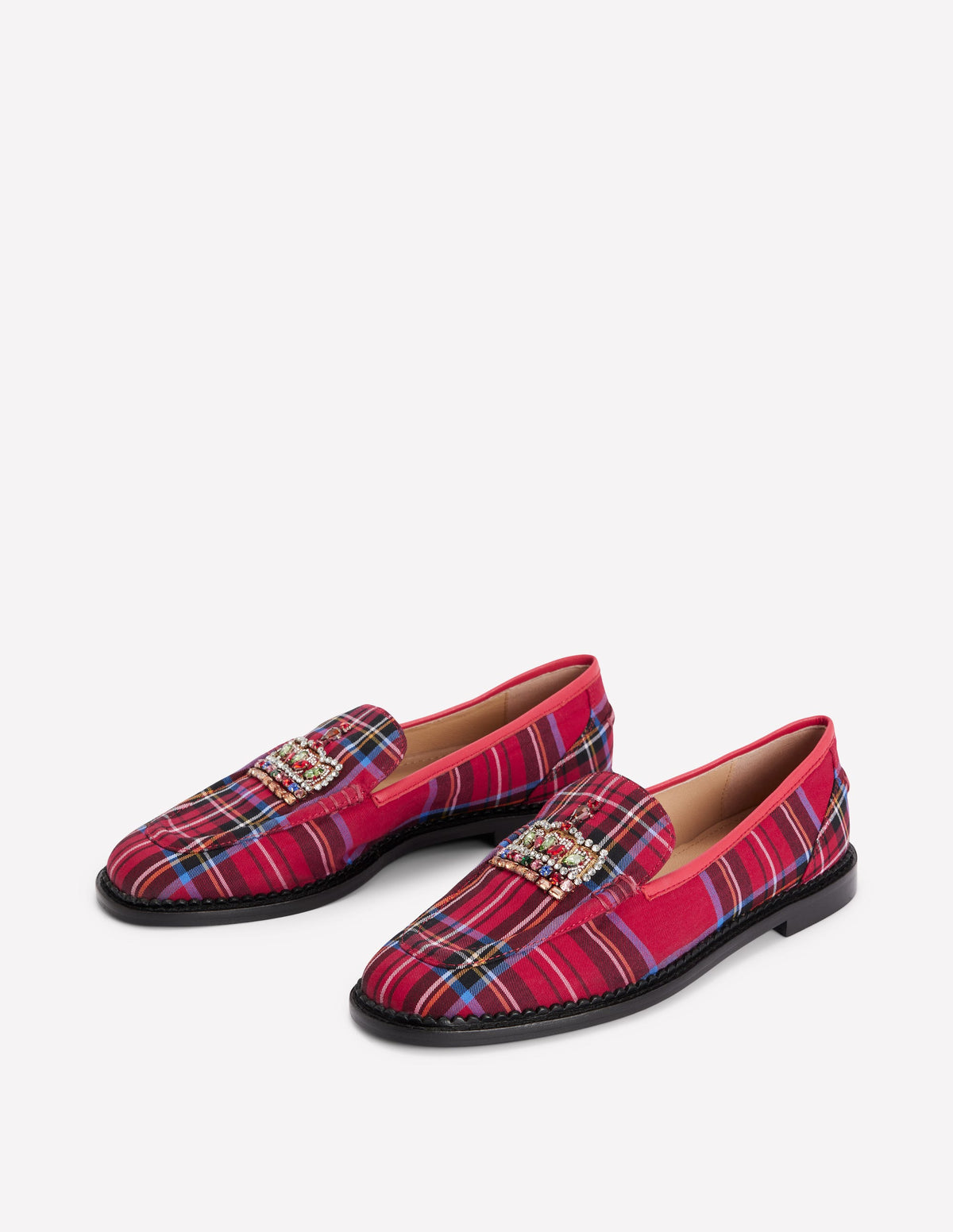 Nya Penny Loafers-Red Tartan, Crown-4