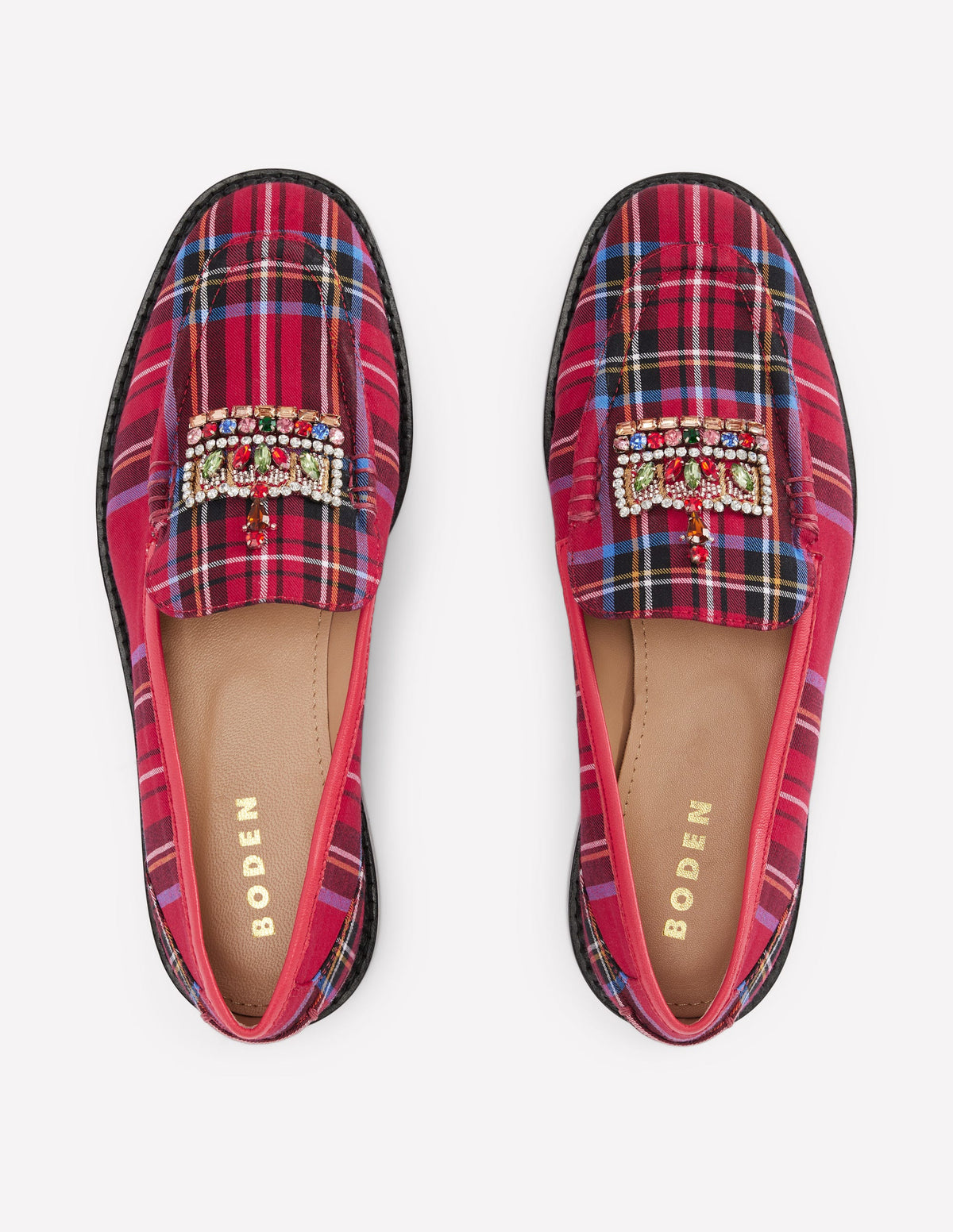 Nya Penny Loafers-Red Tartan, Crown-6