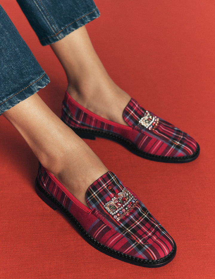 Nya Penny Loafers-Red Tartan, Crown