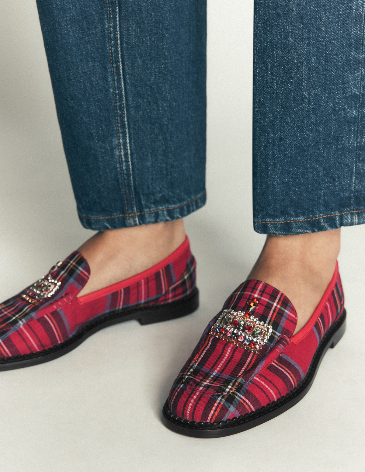 Nya Penny Loafers-Red Tartan, Crown - Image 3