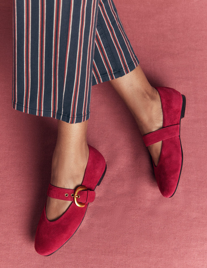 Kylie Flat Buckle Mary Janes-Wine
