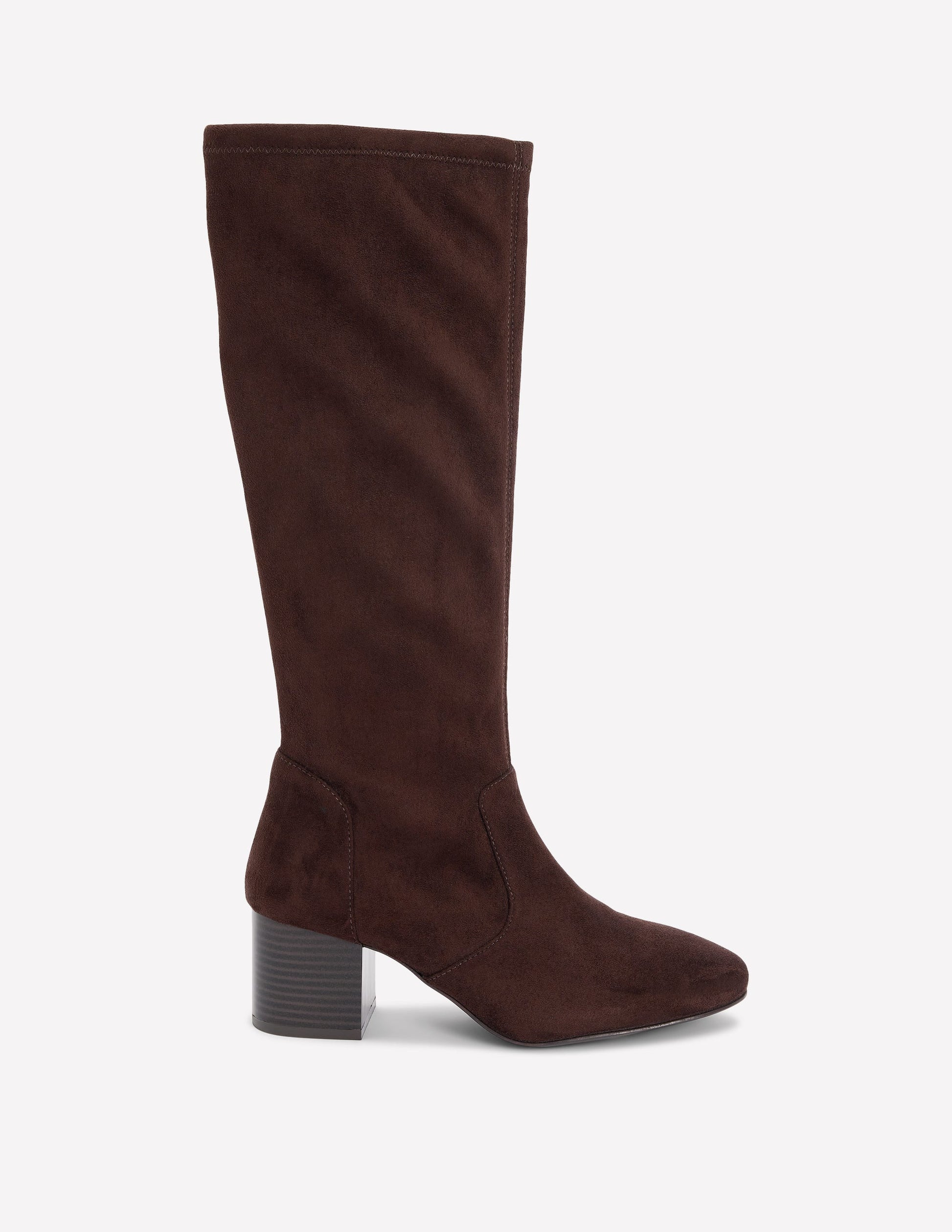 Block Heel Stretch Boots-Chocolate-1