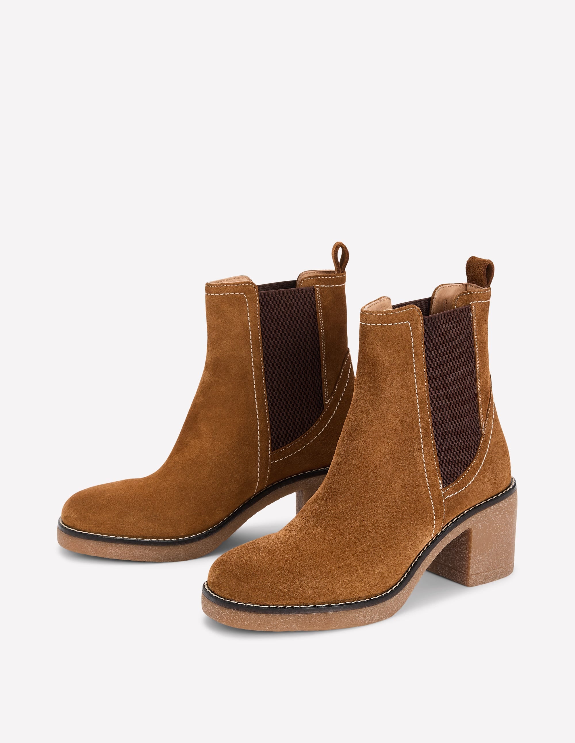 Heeled Crepe Chelsea Boots-Golden Brown - Image 3
