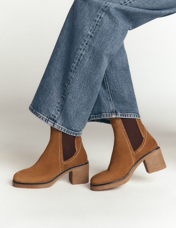 Heeled Crepe Chelsea Boots-Golden Brown