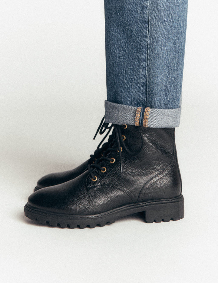 Alex Lace Up Ankle Boots-Black Tumbled Leather