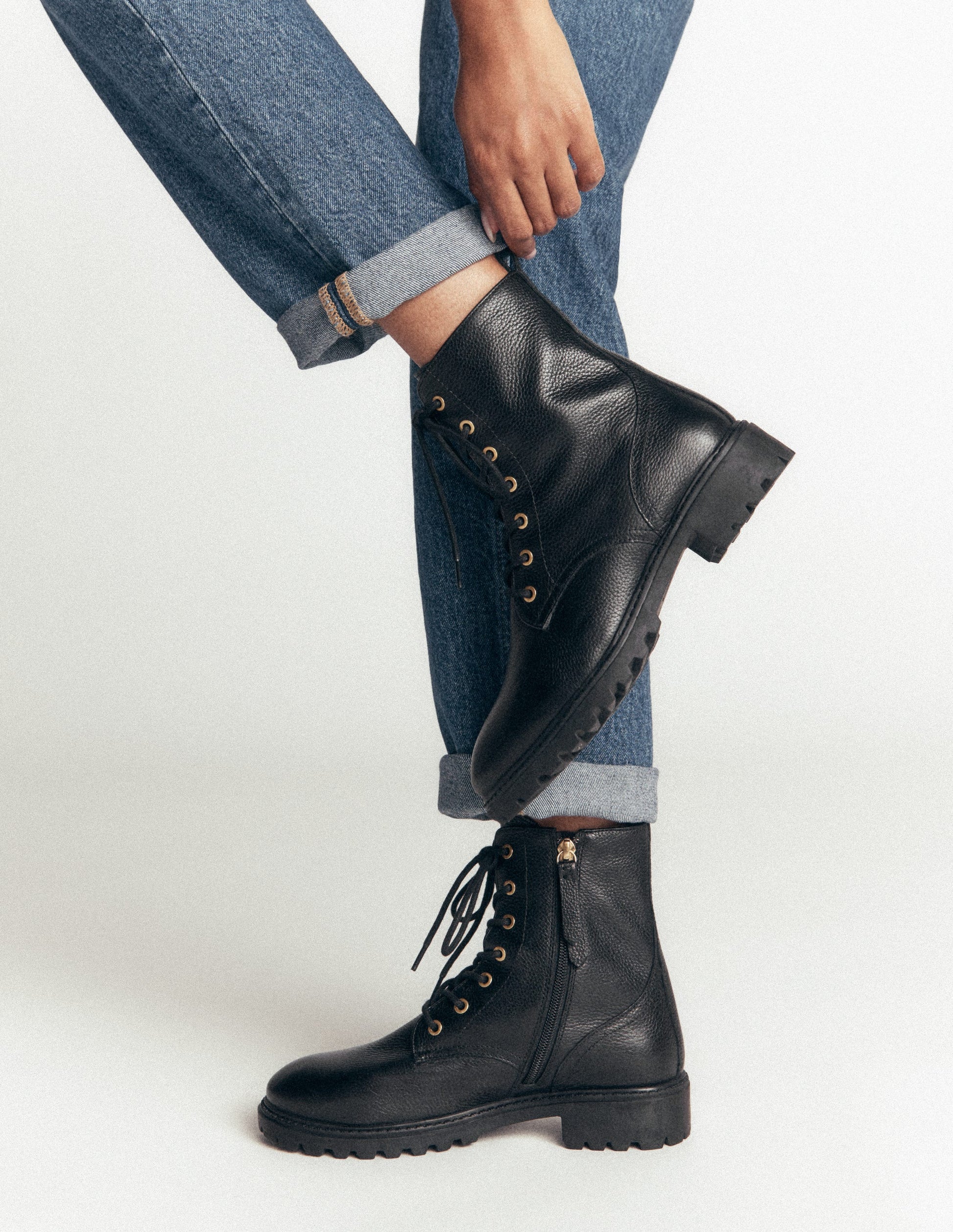 Alex Lace Up Ankle Boots-Black Tumbled Leather-3