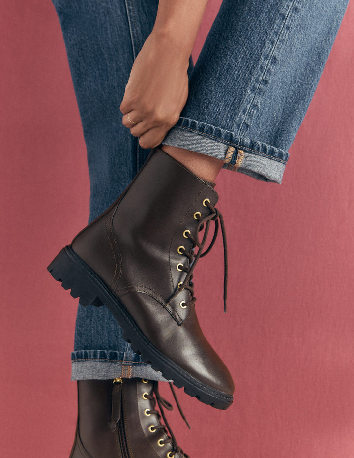 Alex Lace Up Ankle Boots-Chocolate