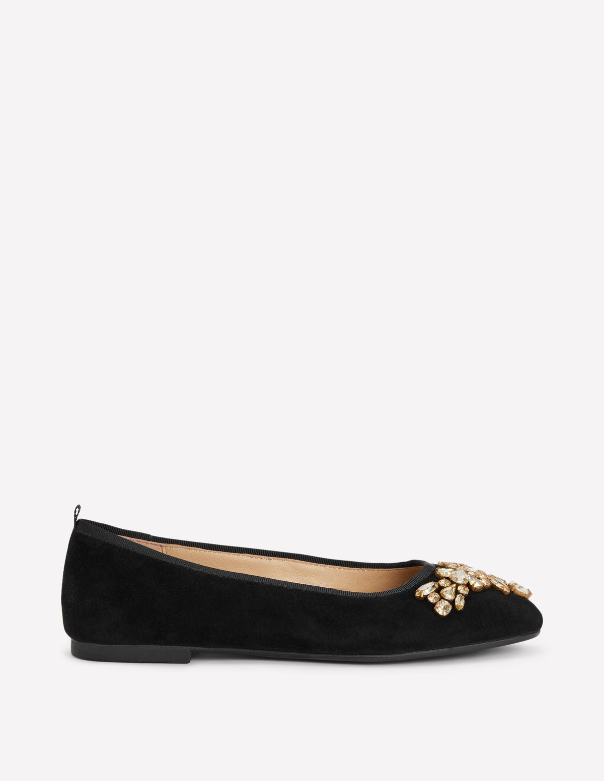 Patti Round Toe Ballet Flats-Black Suede Embellished-1